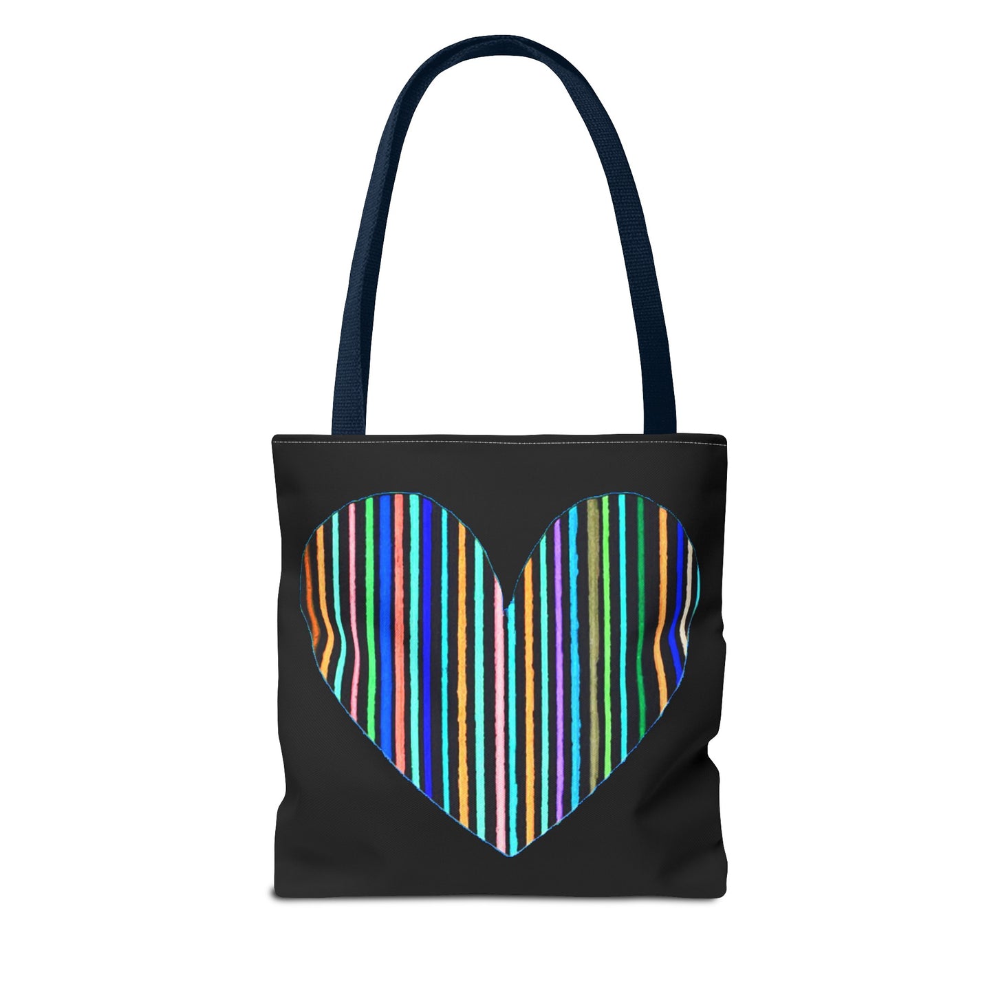 Rainbow Line Handdrawn Heart Drawing - INVERTED DIGITALLY - on a Black Tote Bag
