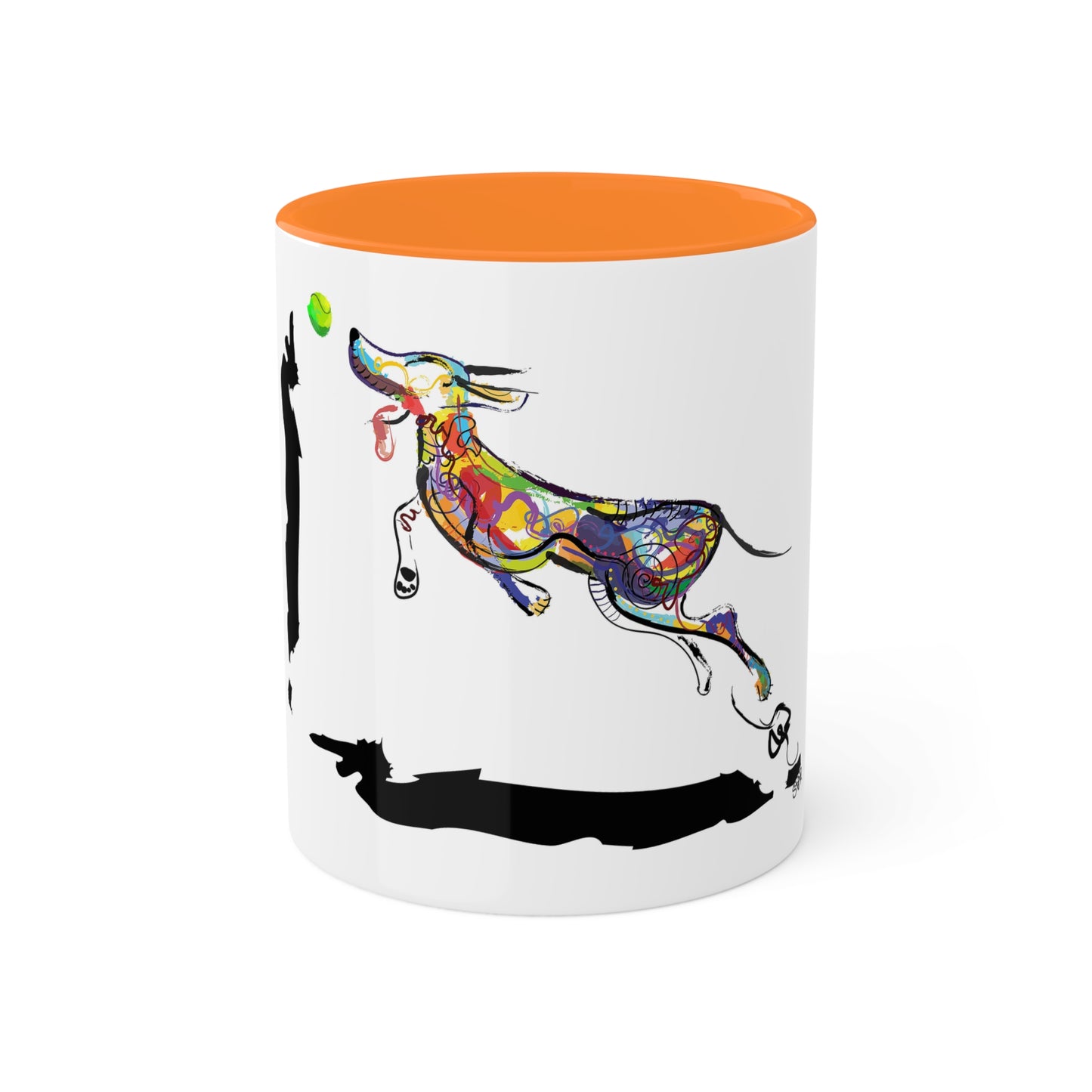 "Dog Playing With A Tennis Ball" on Colorful Mugs, 11oz