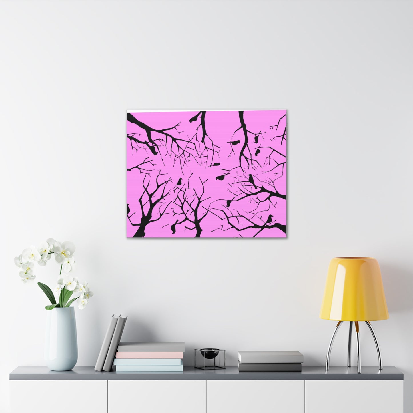Birds in Trees with Pink Background on Canvas Gallery Wraps