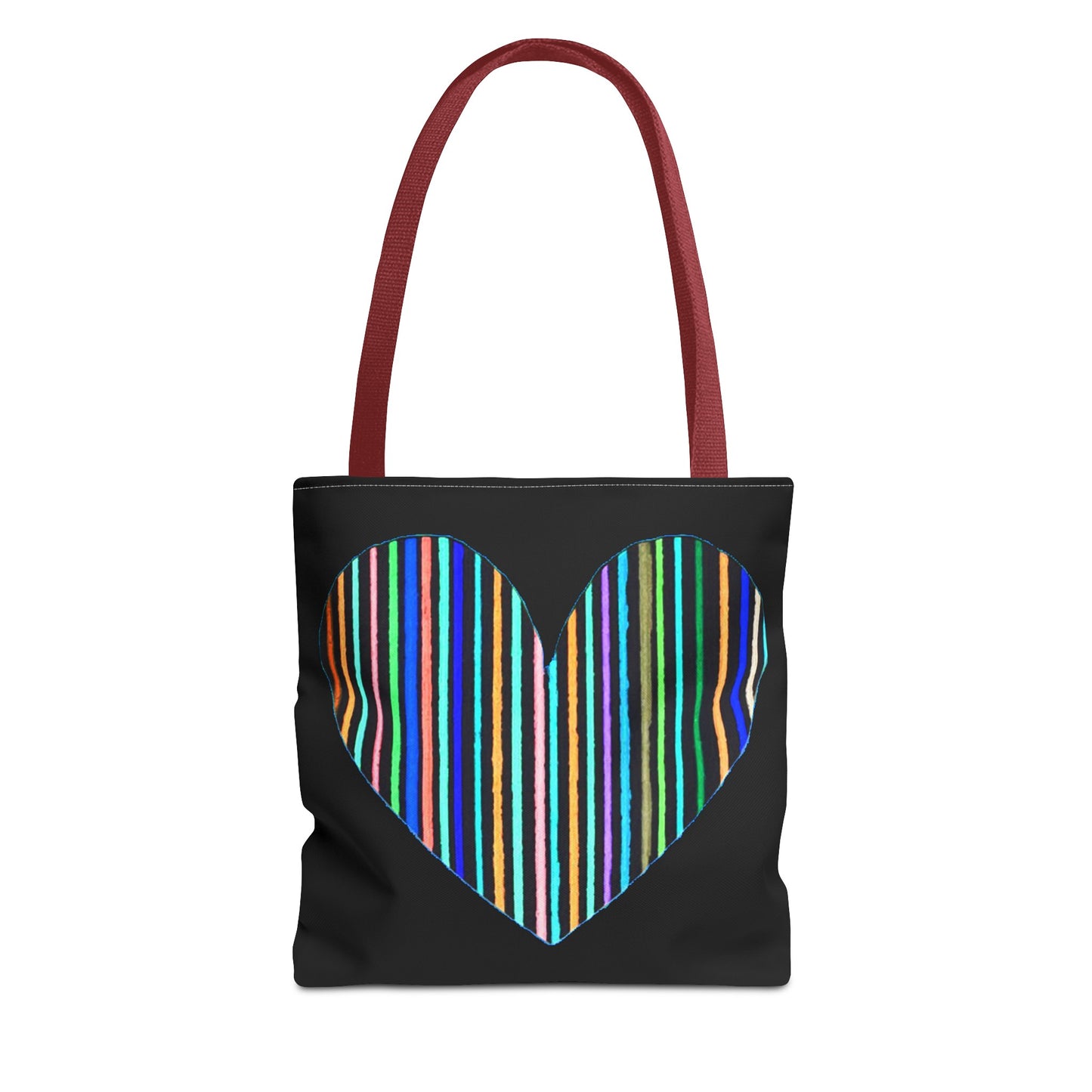 Rainbow Line Handdrawn Heart Drawing - INVERTED DIGITALLY - on a Black Tote Bag