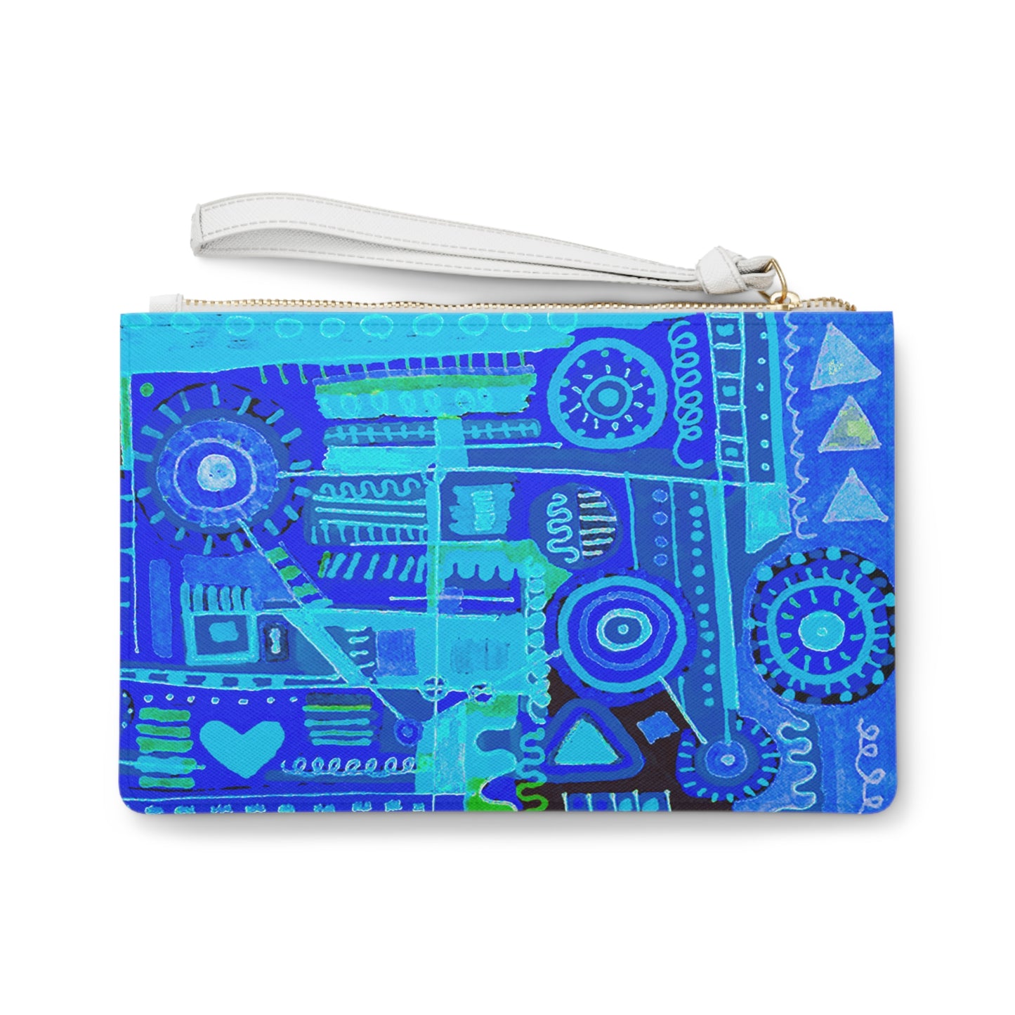 Clutch Bag Featuring Art Piece : Abstract Doodle ll - Version ll - Cooler Blue + Aqua Blue Hues - Alcohol Marker Drawing