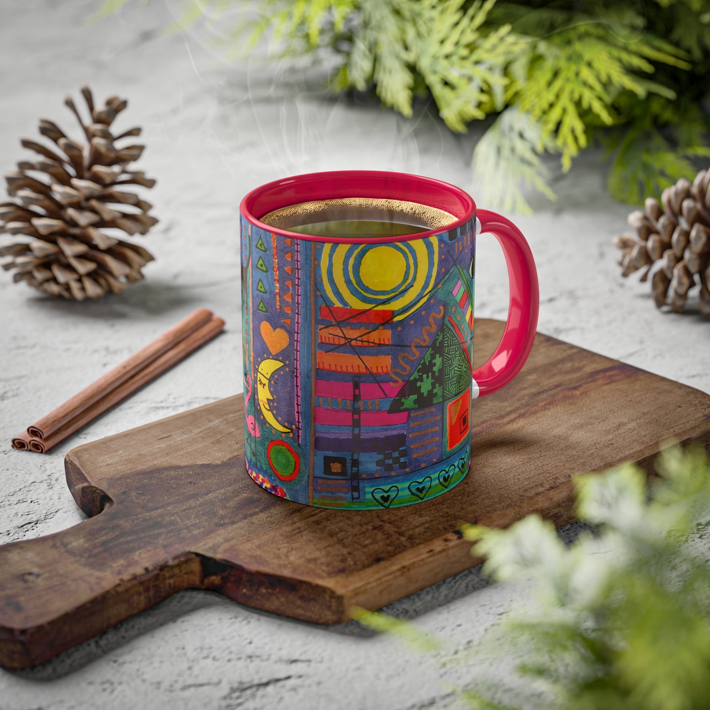 Abstract Drawing l on Colorful Mugs, 11oz