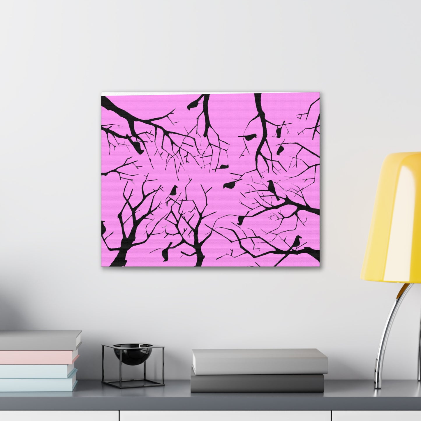 Birds in Trees with Pink Background on Canvas Gallery Wraps