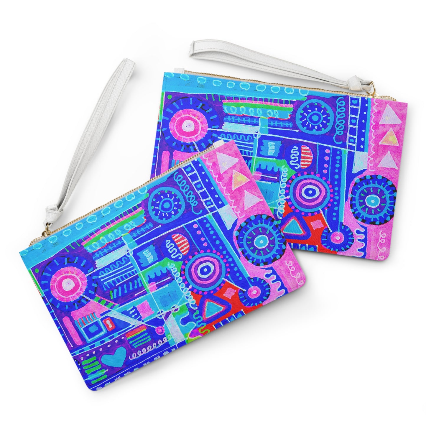 Clutch Bag Featuring Art Piece : Abstract Doodle ll - Version lll - Purple + Pink + Aqua Coloring - The Art Medium is Handdrawn Alcohol Marker Drawing