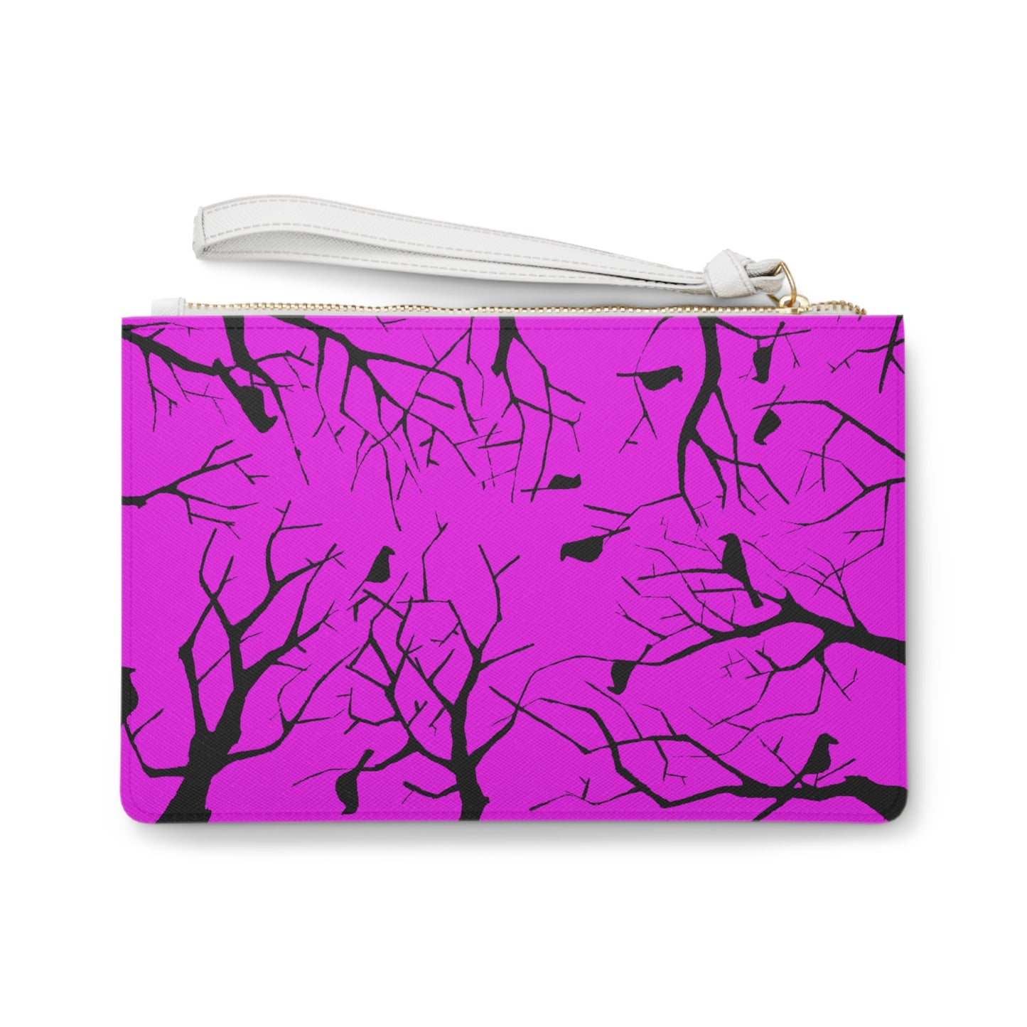 Birds in Trees Art on an Adorable Clutch Bag with a Green Background on The Front + Hot Pink Background on The Reverse Side