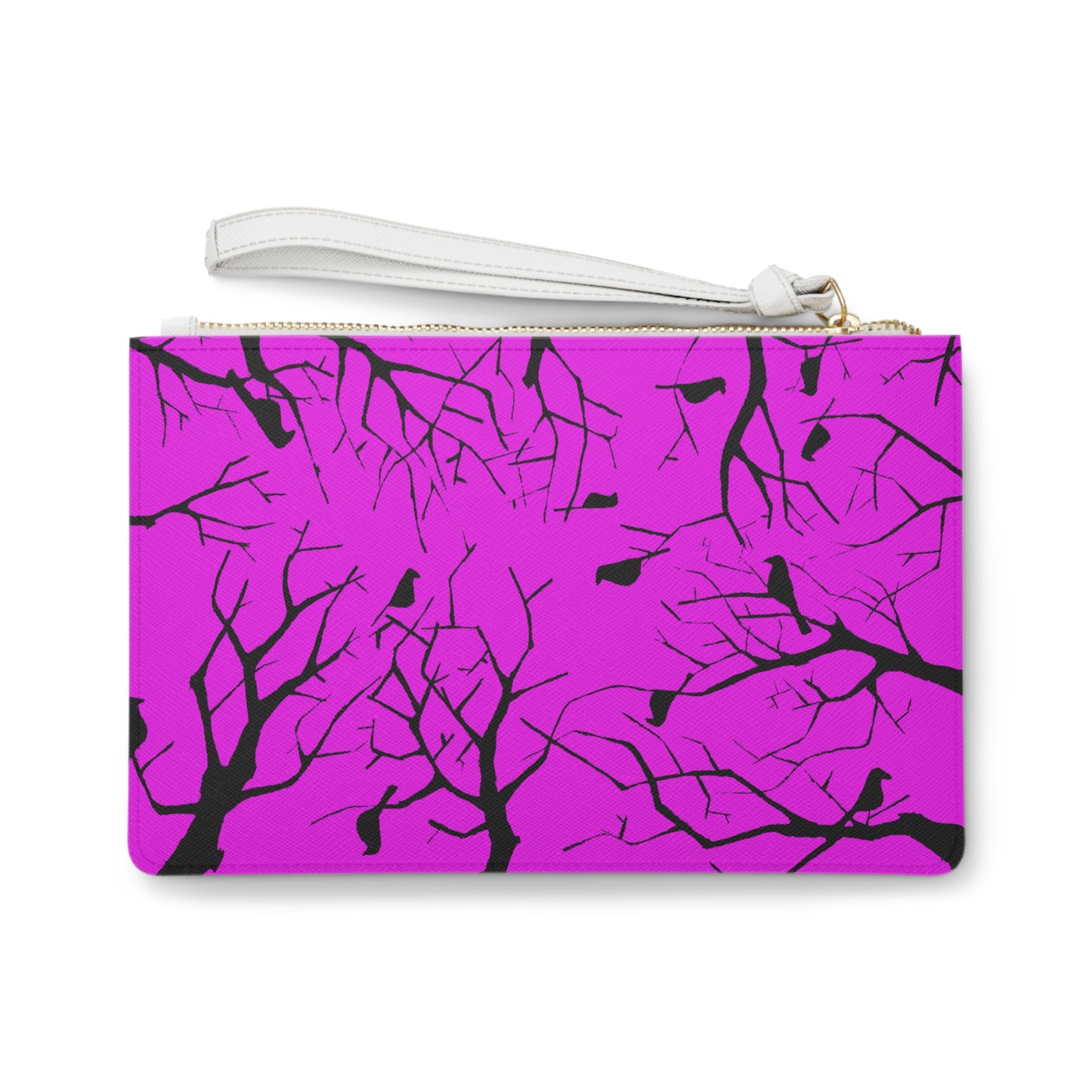 Birds in Trees Art Piece With A Hot Pink Background on The Perfect Clutch Bag