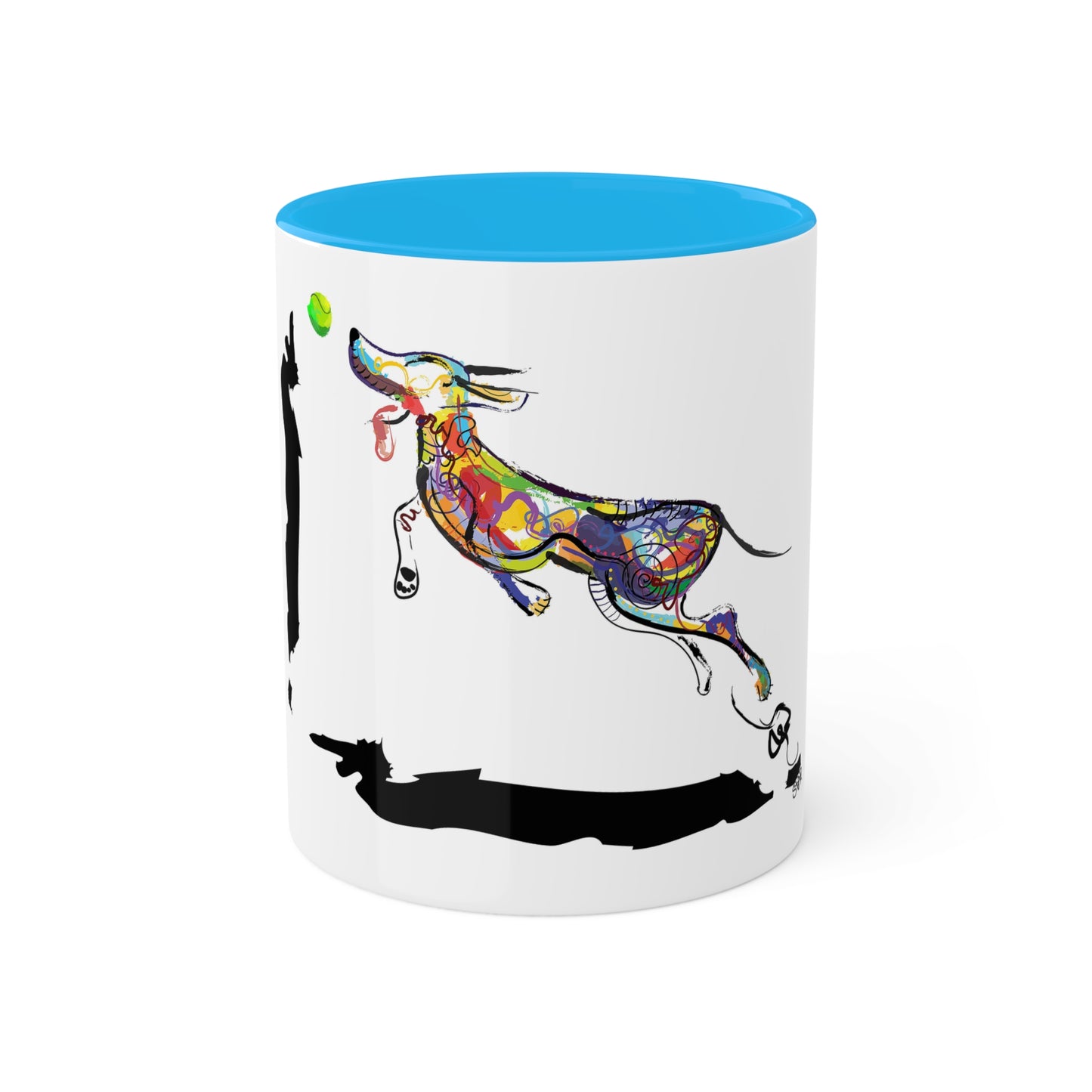 "Dog Playing With A Tennis Ball" on Colorful Mugs, 11oz