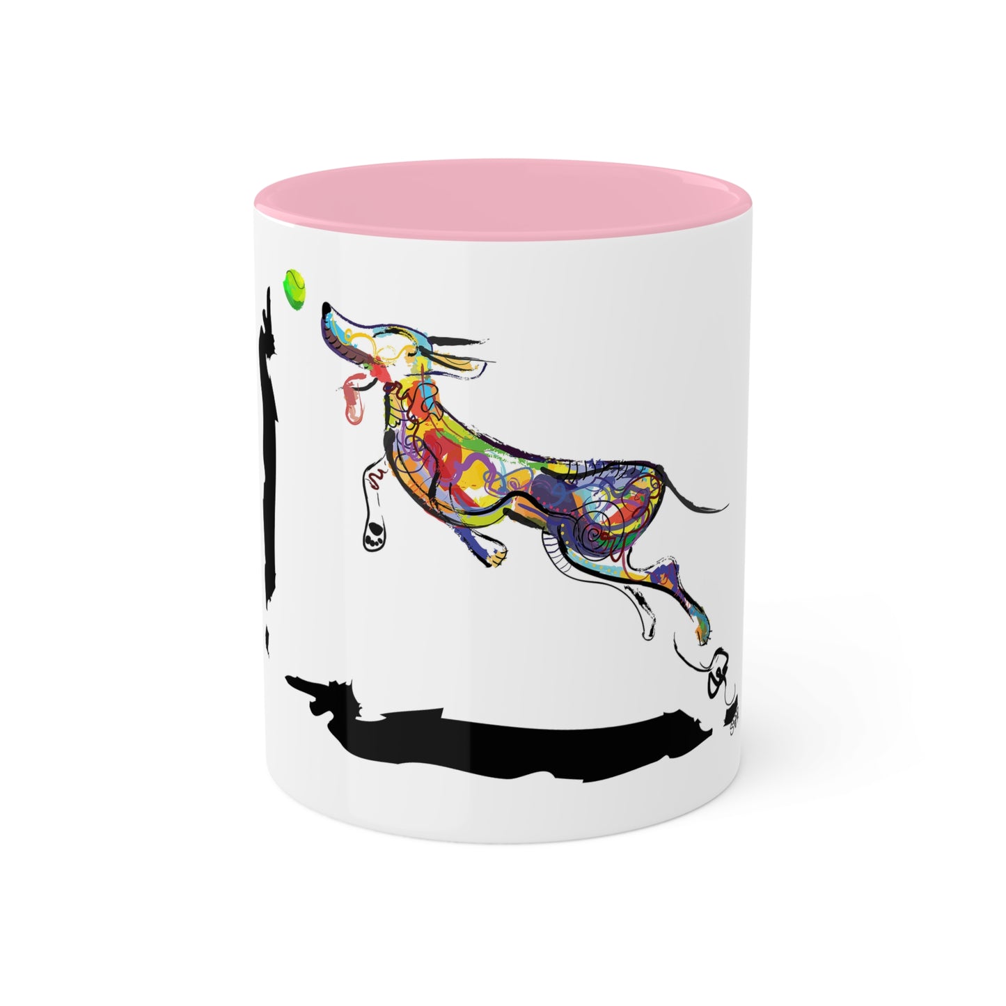 "Dog Playing With A Tennis Ball" on Colorful Mugs, 11oz