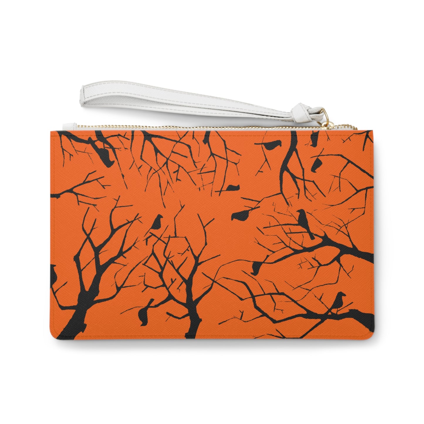 Birds in Trees Art Piece with a Dark Orange Background on an Adorable Clutch Bag