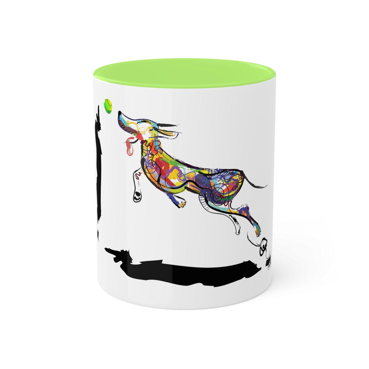 "Dog Playing With A Tennis Ball" on Colorful Mugs, 11oz