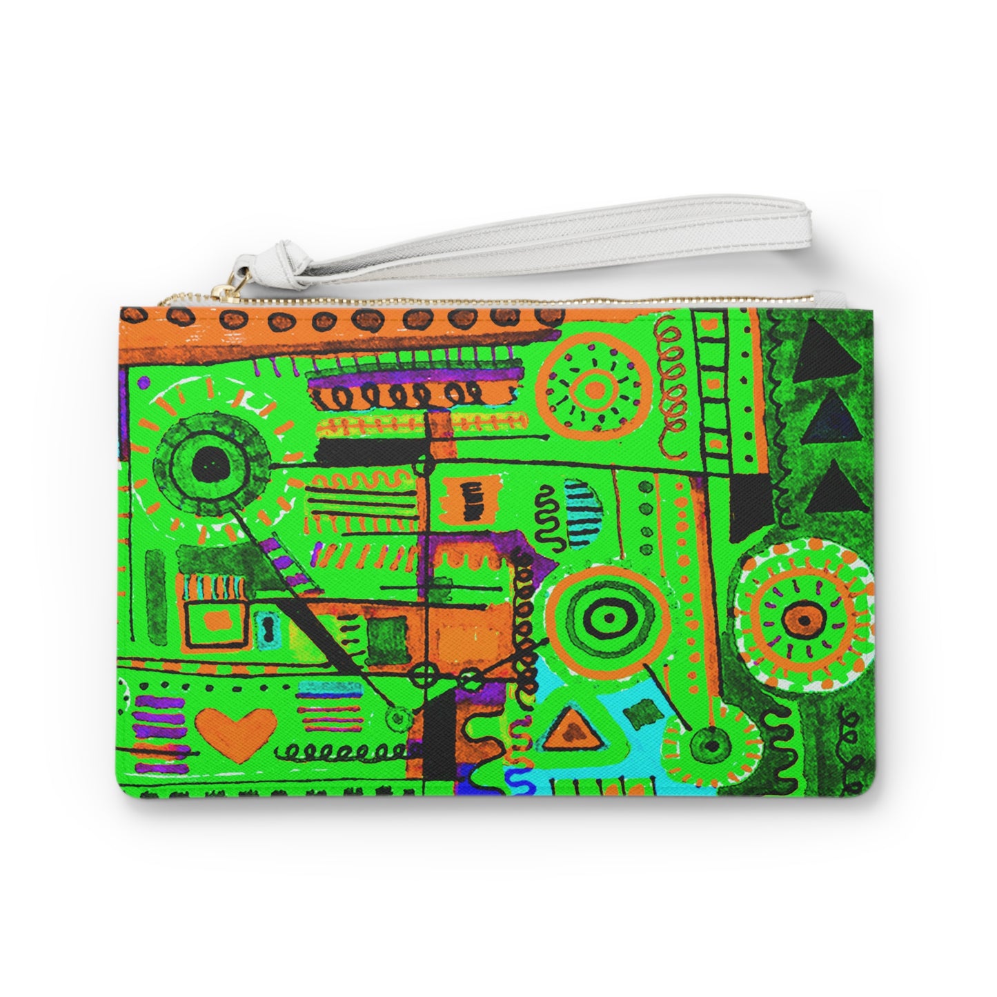 Clutch Bag Featuring Art Piece : Abstract Doodle ll - Version V - Myriad of Green Hues - Alcohol Marker Drawing