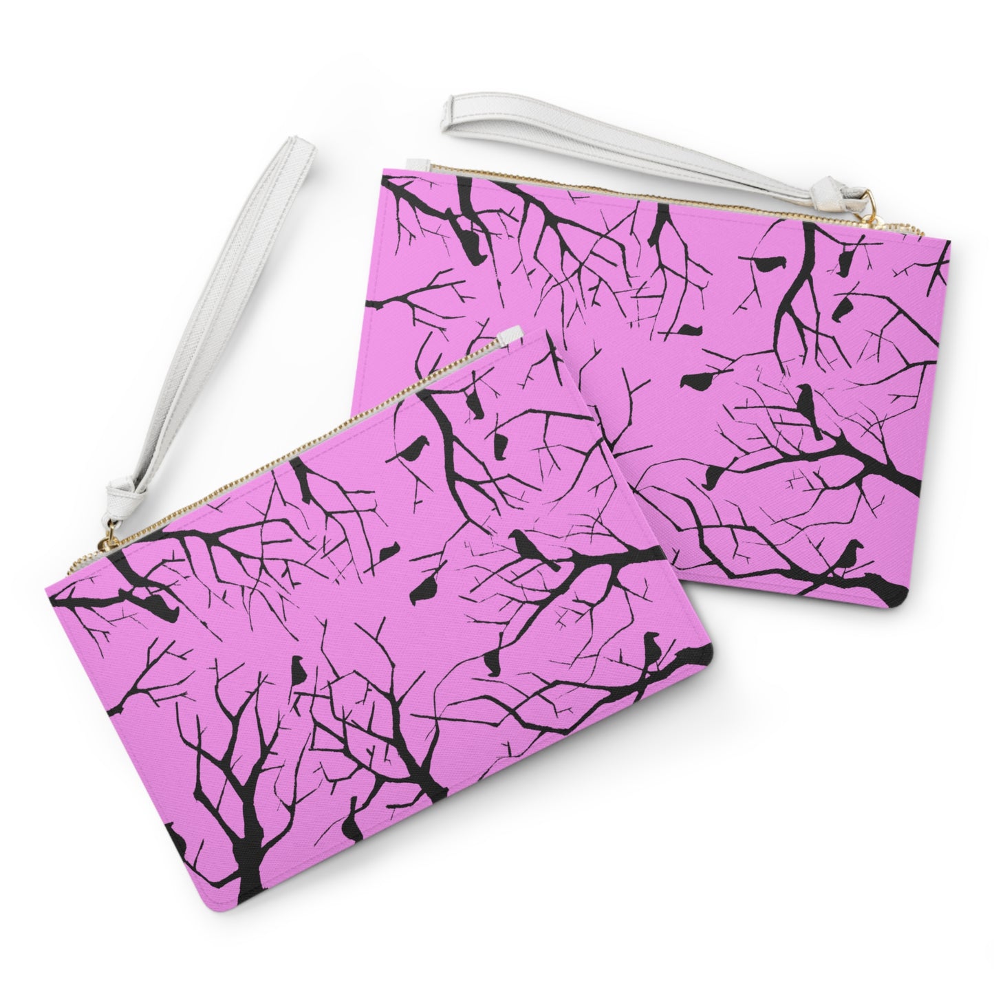 Birds in Trees with a Cool Toned Pink Background on an Adorable Clutch Bag