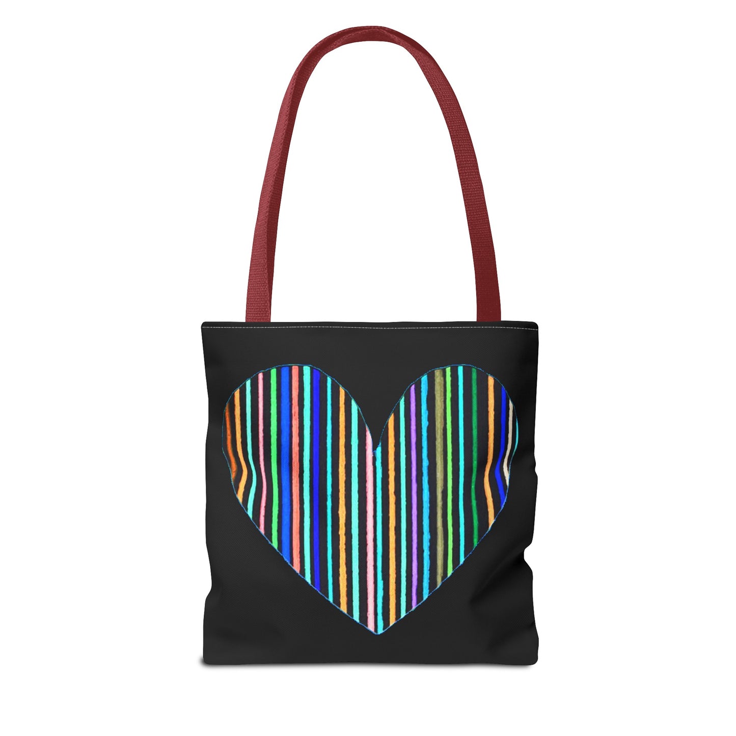 Rainbow Line Handdrawn Heart Drawing - INVERTED DIGITALLY - on a Black Tote Bag