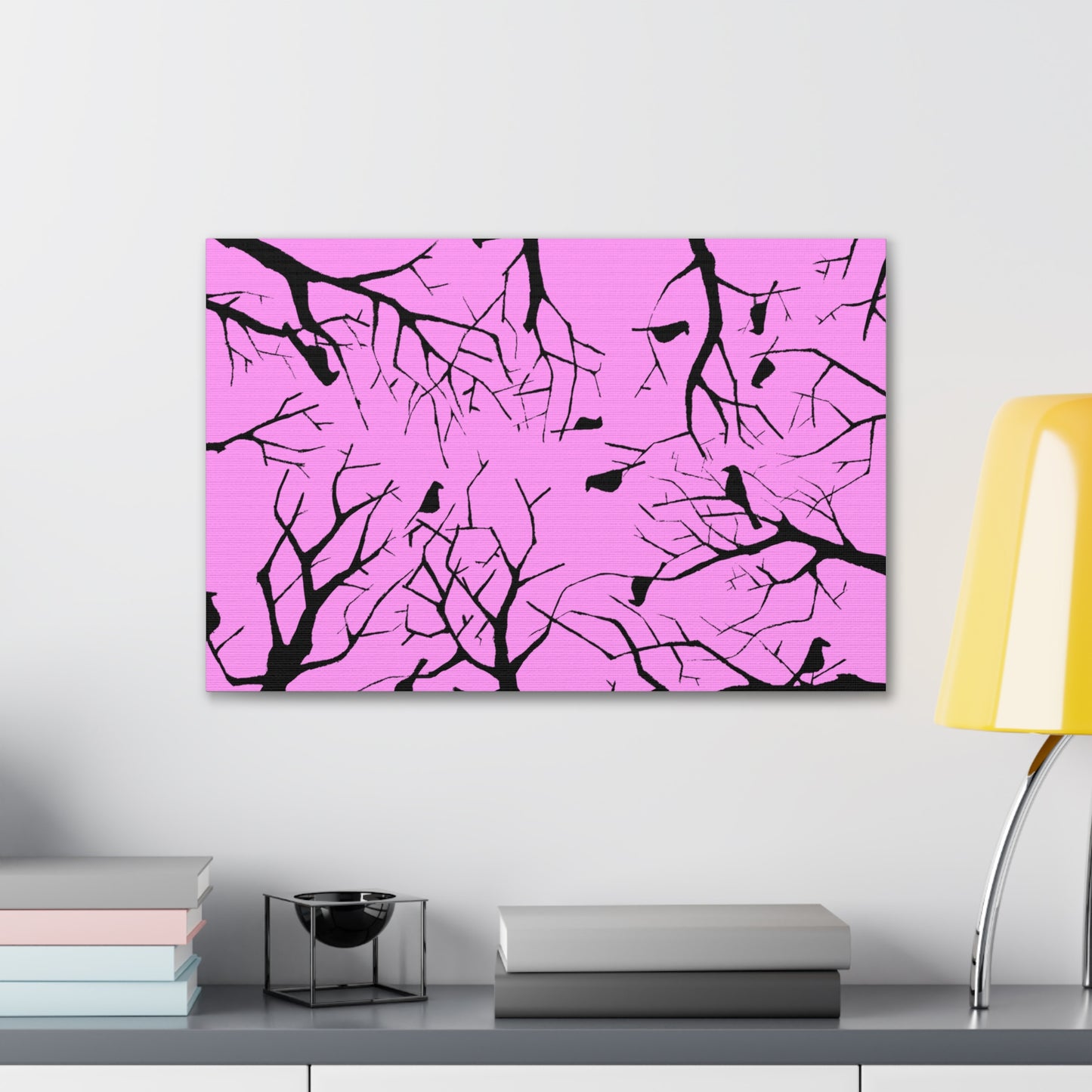 Birds in Trees with Pink Background on Canvas Gallery Wraps
