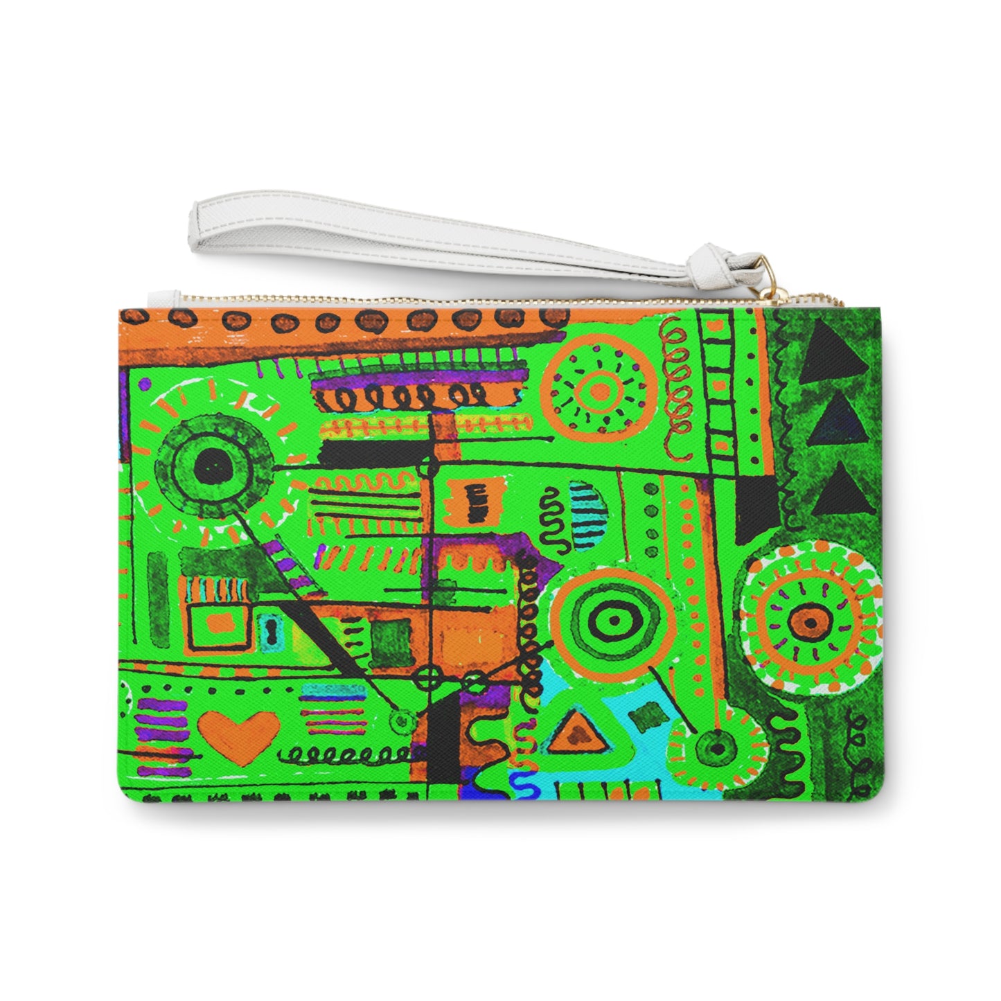 Clutch Bag Featuring Art Piece : Abstract Doodle ll - Version V - Myriad of Green Hues - Alcohol Marker Drawing