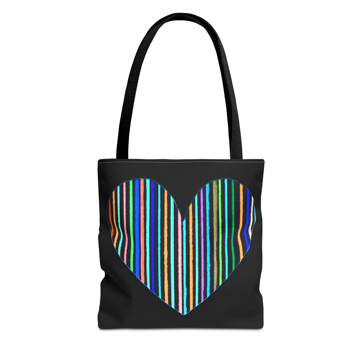 Rainbow Line Handdrawn Heart Drawing - INVERTED DIGITALLY - on a Black Tote Bag