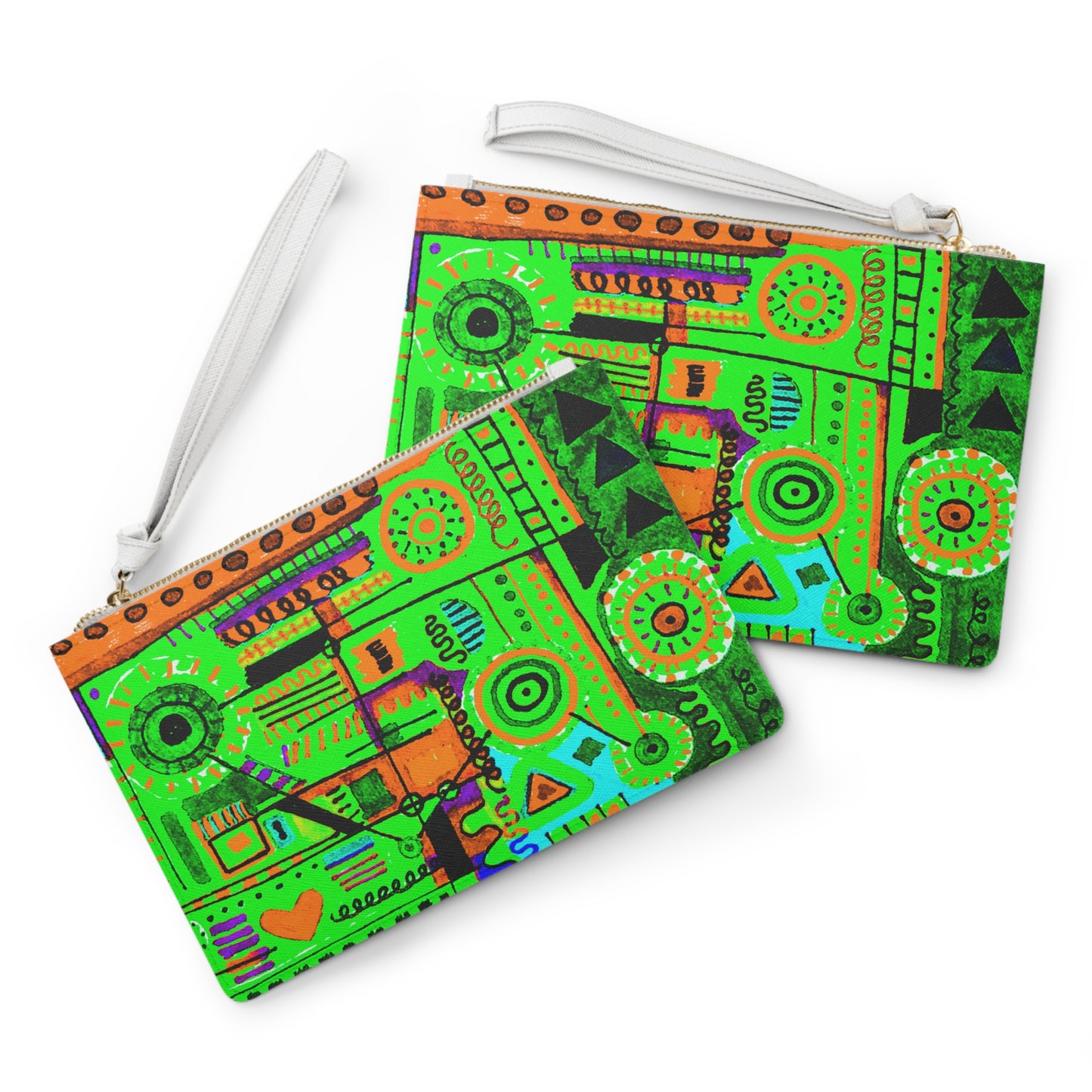 Clutch Bag Featuring Art Piece : Abstract Doodle ll - Version V - Myriad of Green Hues - Alcohol Marker Drawing