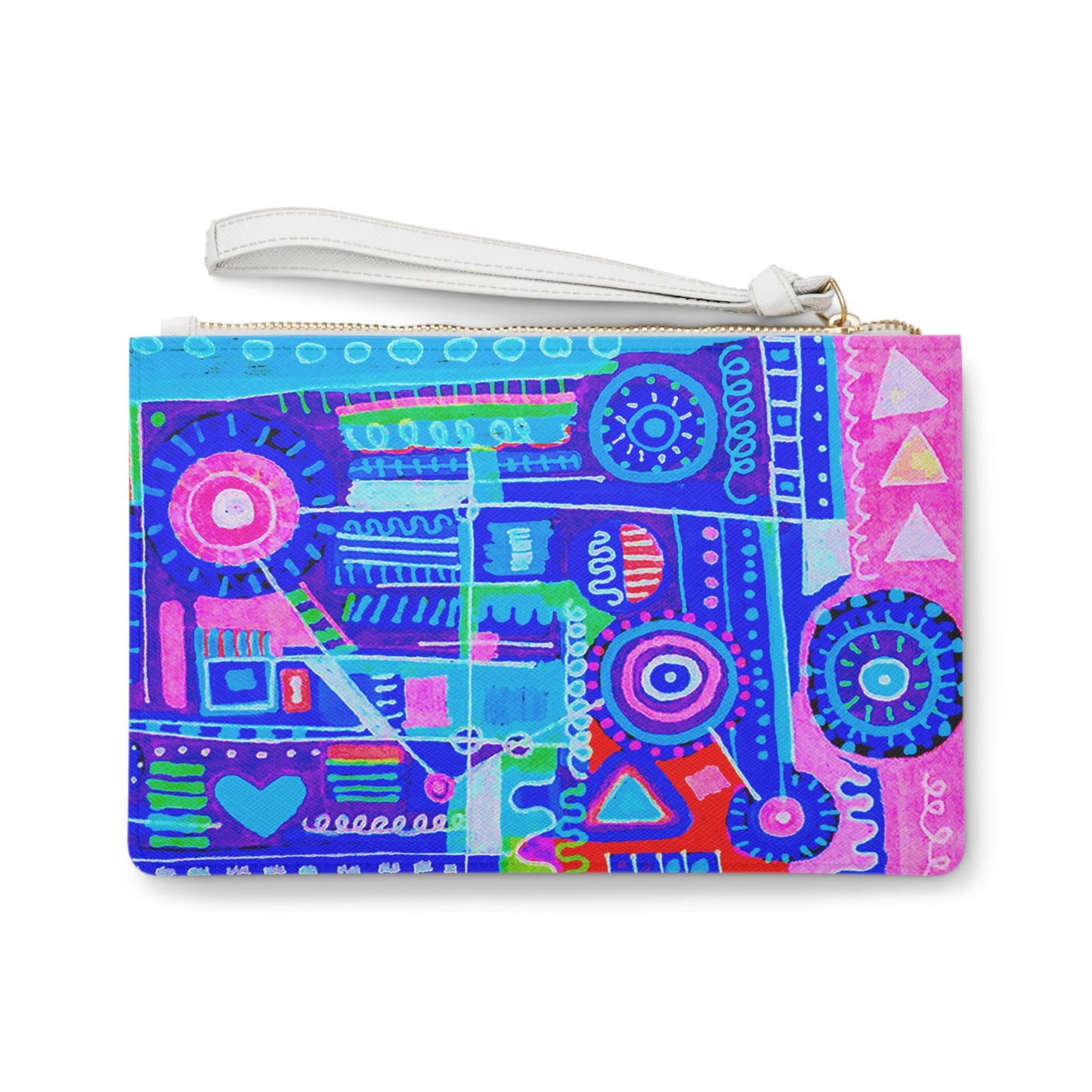 Clutch Bag Featuring Art Piece : Abstract Doodle ll - Version lll - Purple + Pink + Aqua Coloring - The Art Medium is Handdrawn Alcohol Marker Drawing