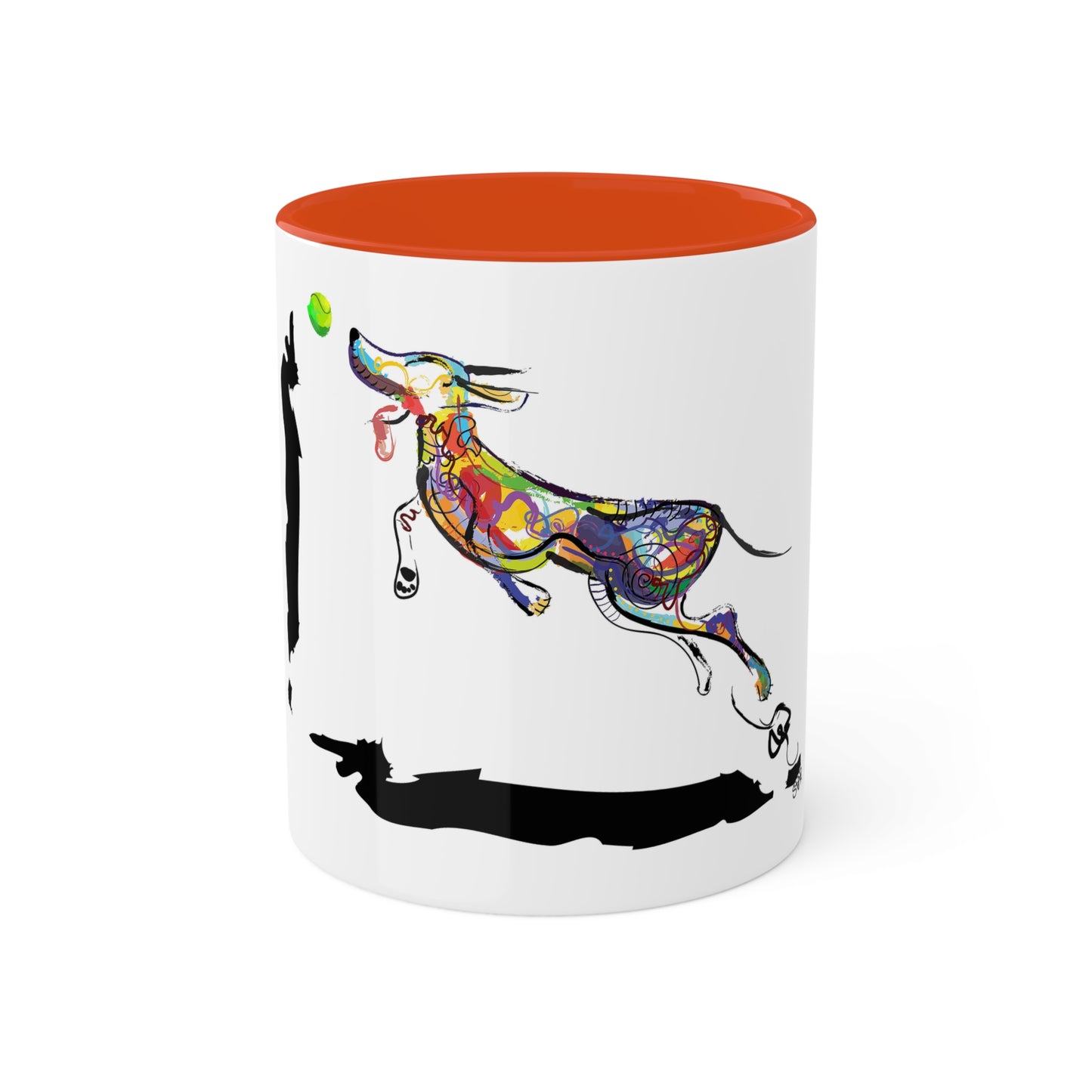 "Dog Playing With A Tennis Ball" on Colorful Mugs, 11oz