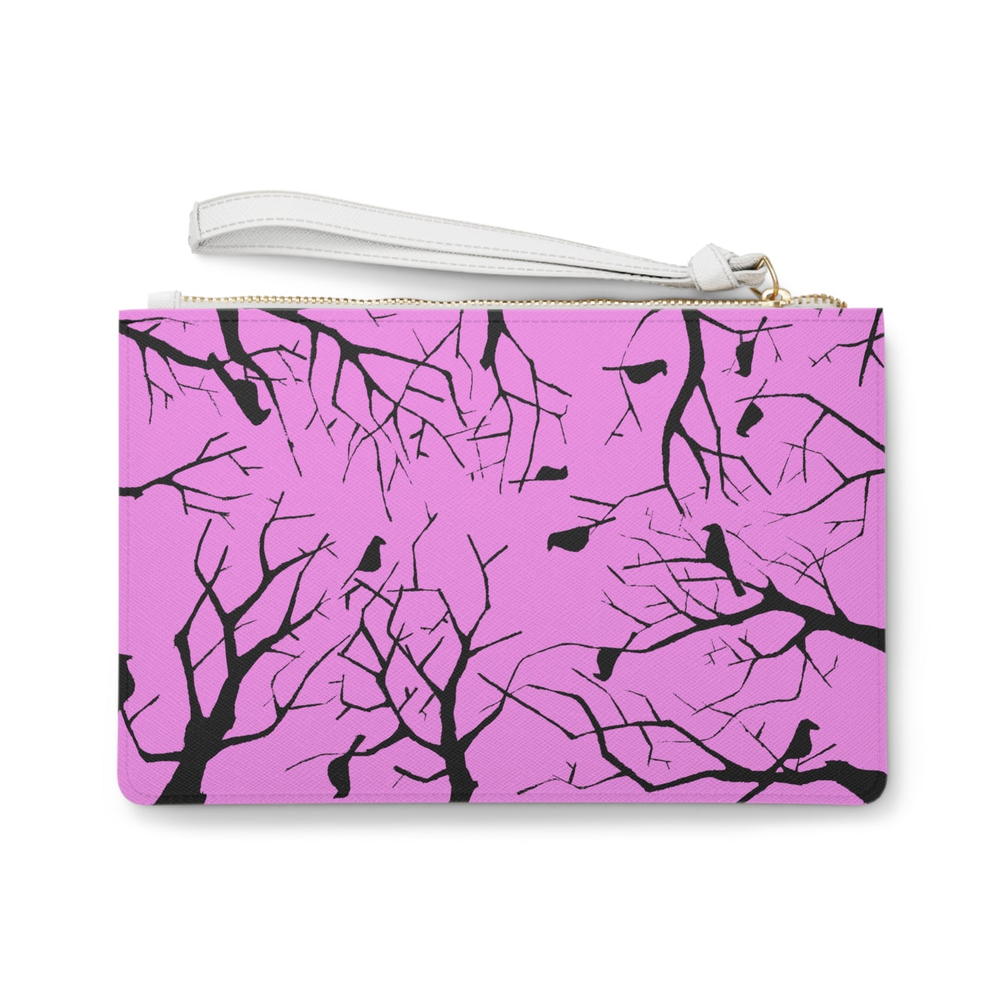 Birds in Trees with a Cool Toned Pink Background on an Adorable Clutch Bag