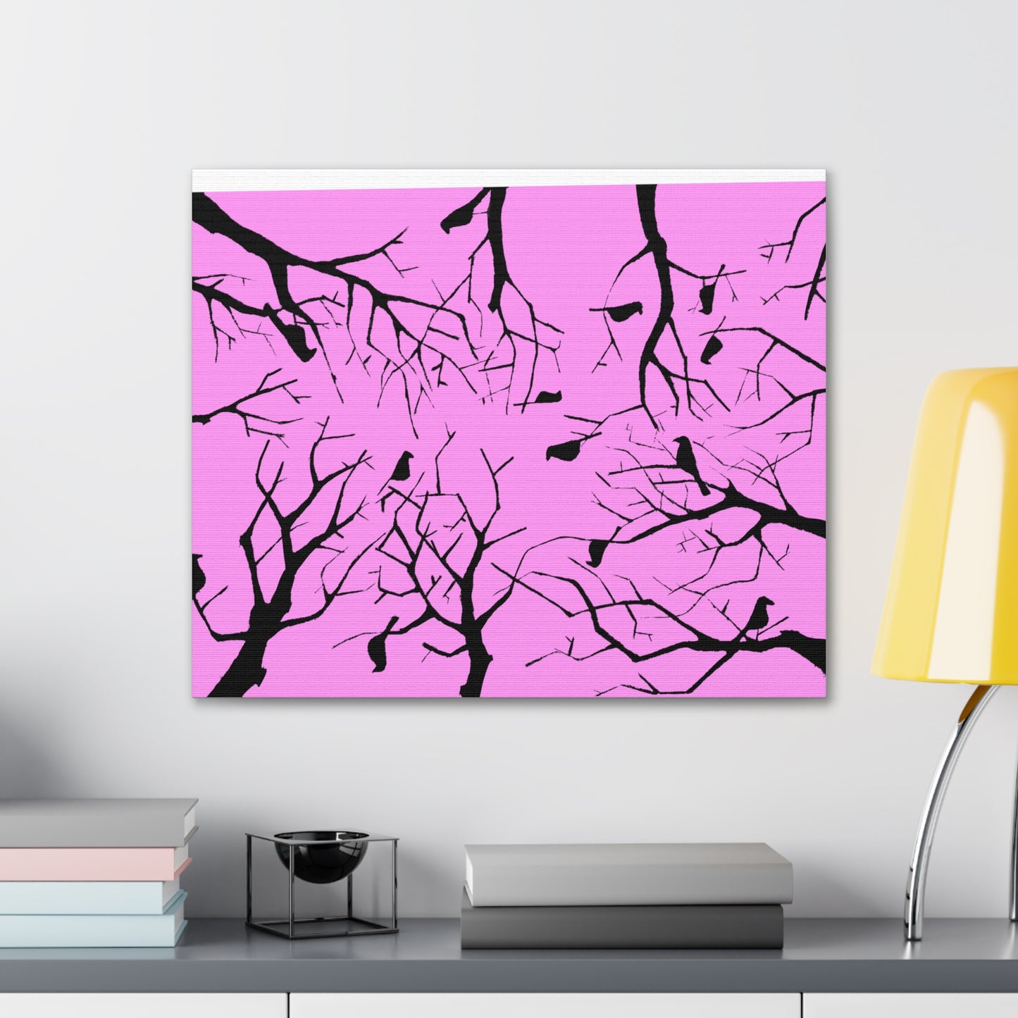 Birds in Trees with Pink Background on Canvas Gallery Wraps