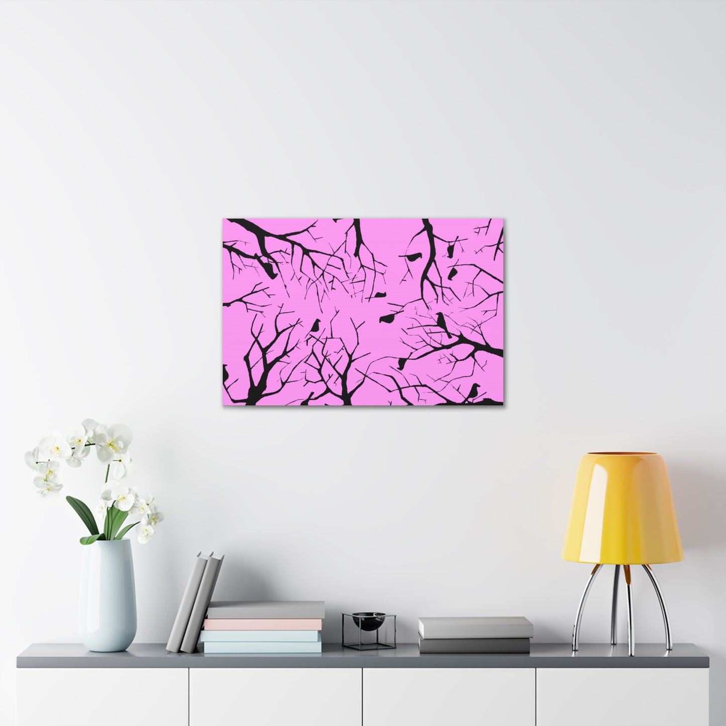 Birds in Trees with Pink Background on Canvas Gallery Wraps