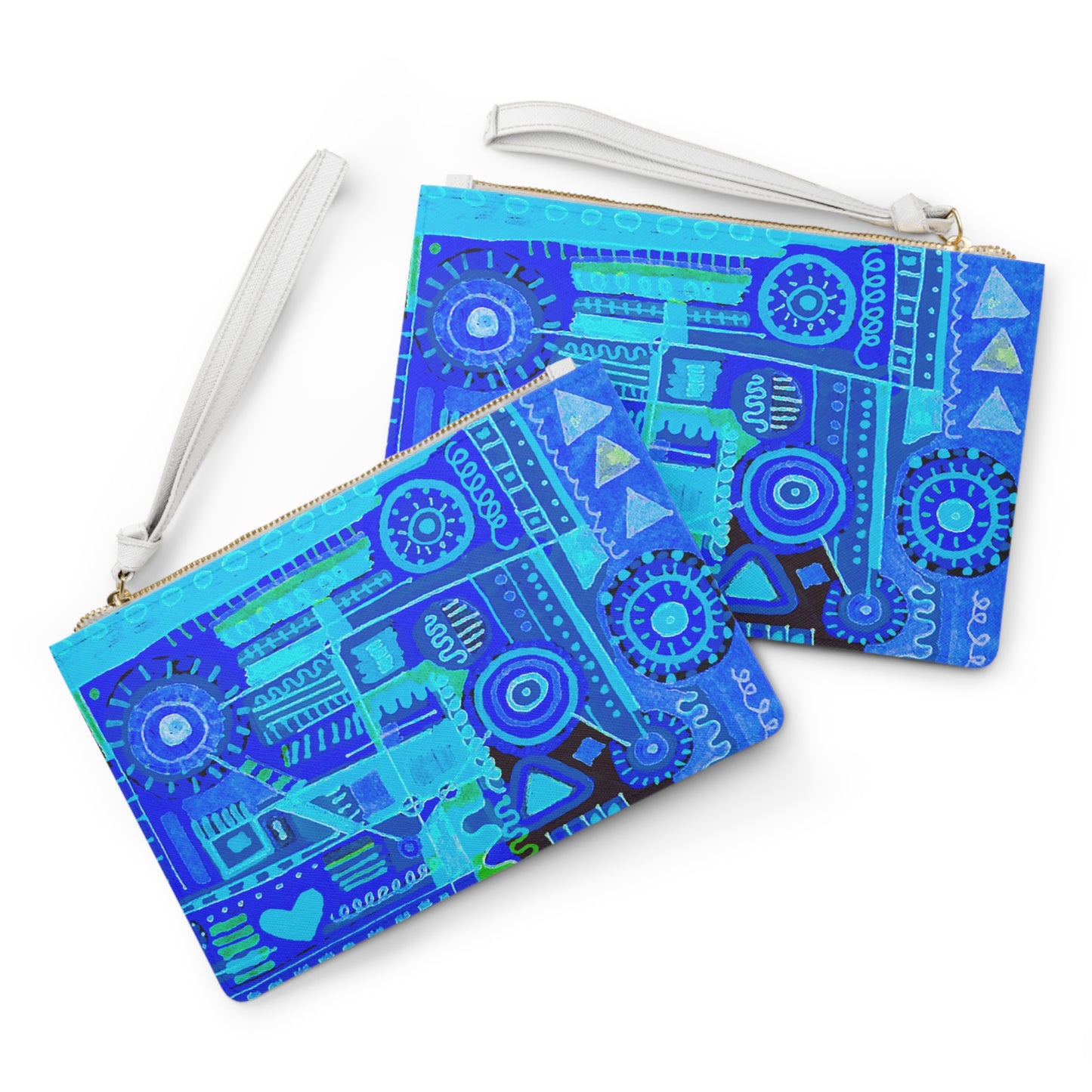 Clutch Bag Featuring Art Piece : Abstract Doodle ll - Version ll - Cooler Blue + Aqua Blue Hues - Alcohol Marker Drawing
