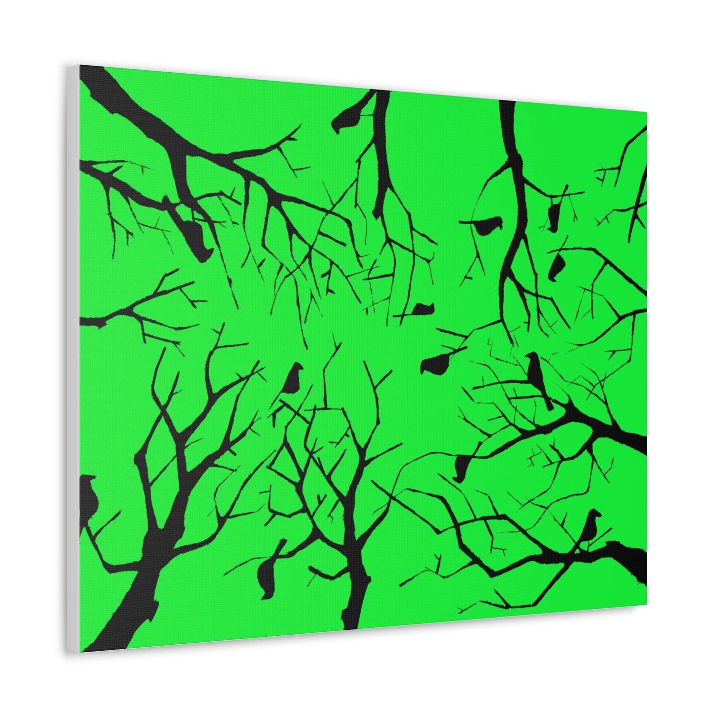 Birds in Trees with Bright Green Background on Canvas Gallery Wraps