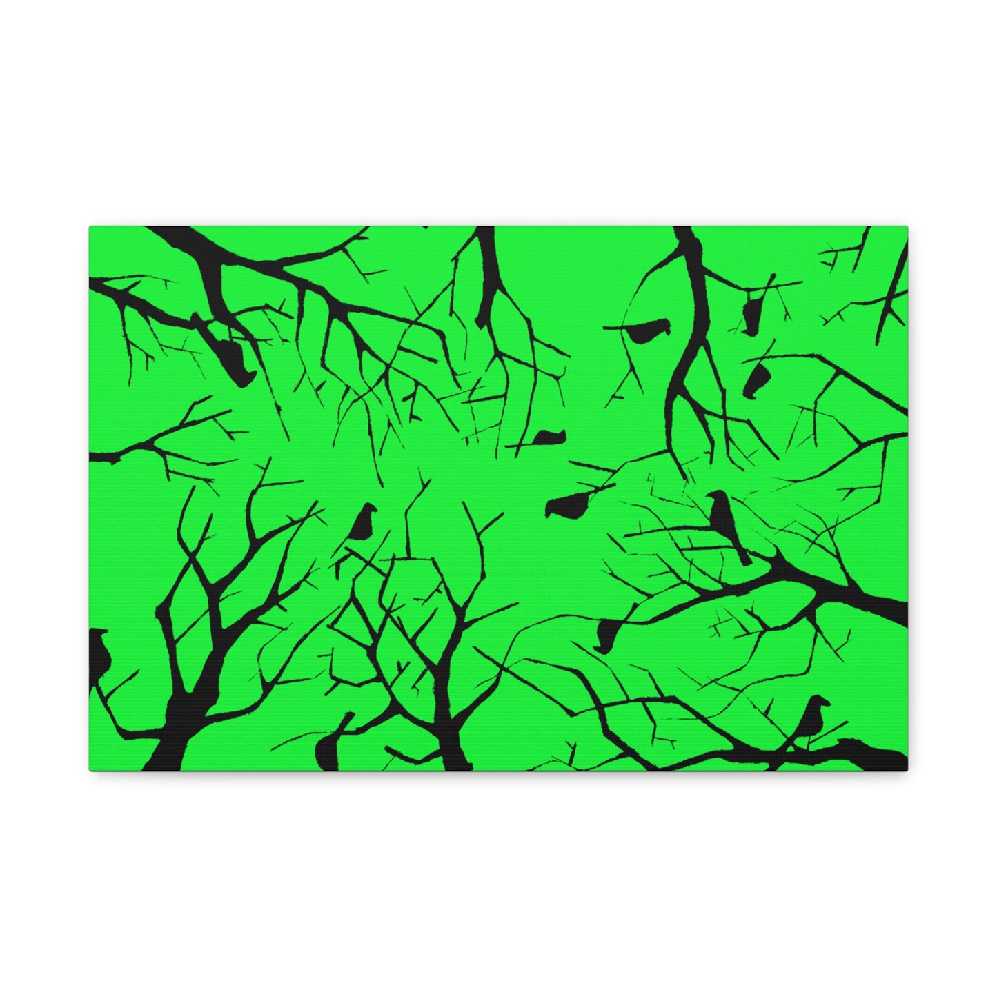 Birds in Trees with Bright Green Background on Canvas Gallery Wraps