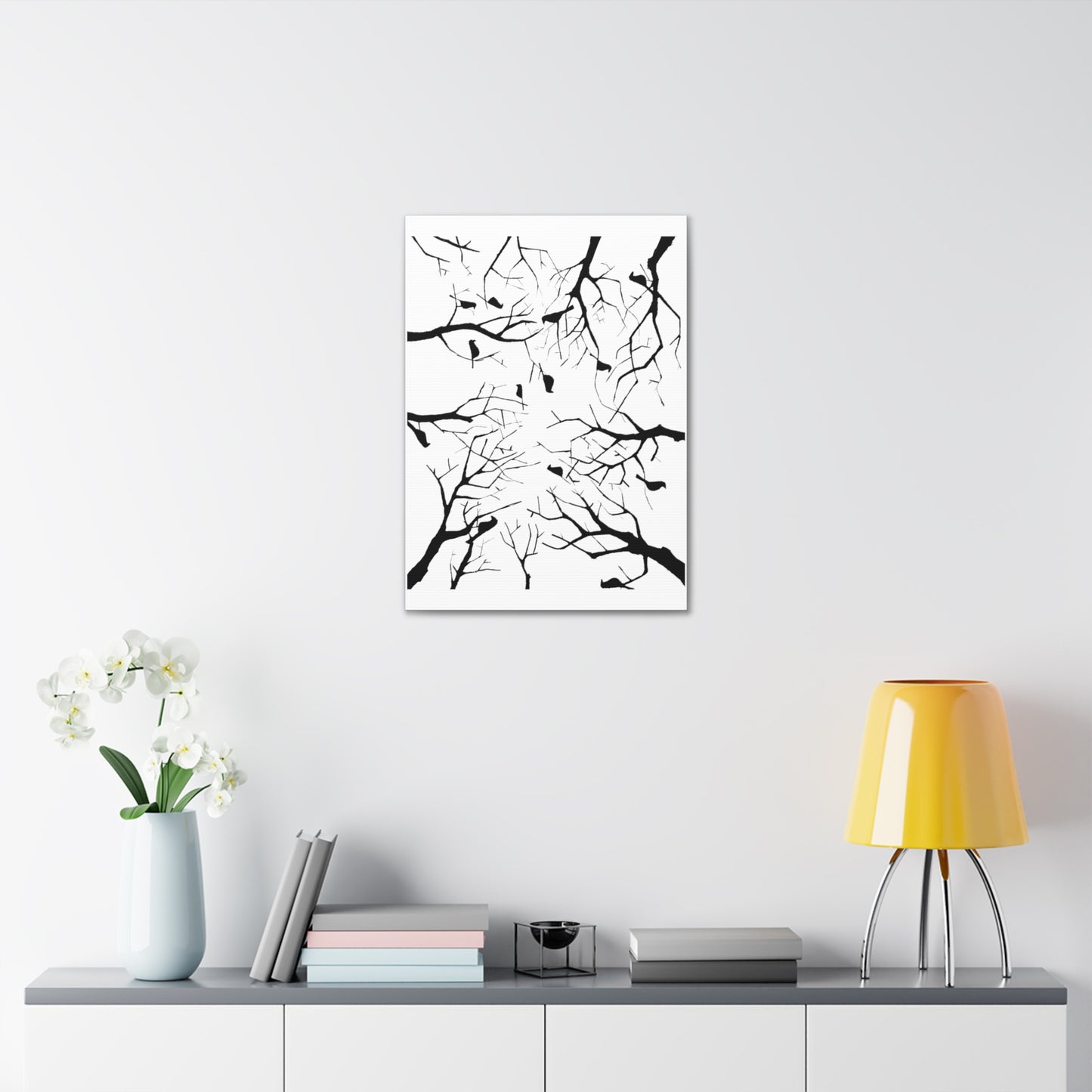 Birds in Trees with White Background on Classic Stretched Canvas