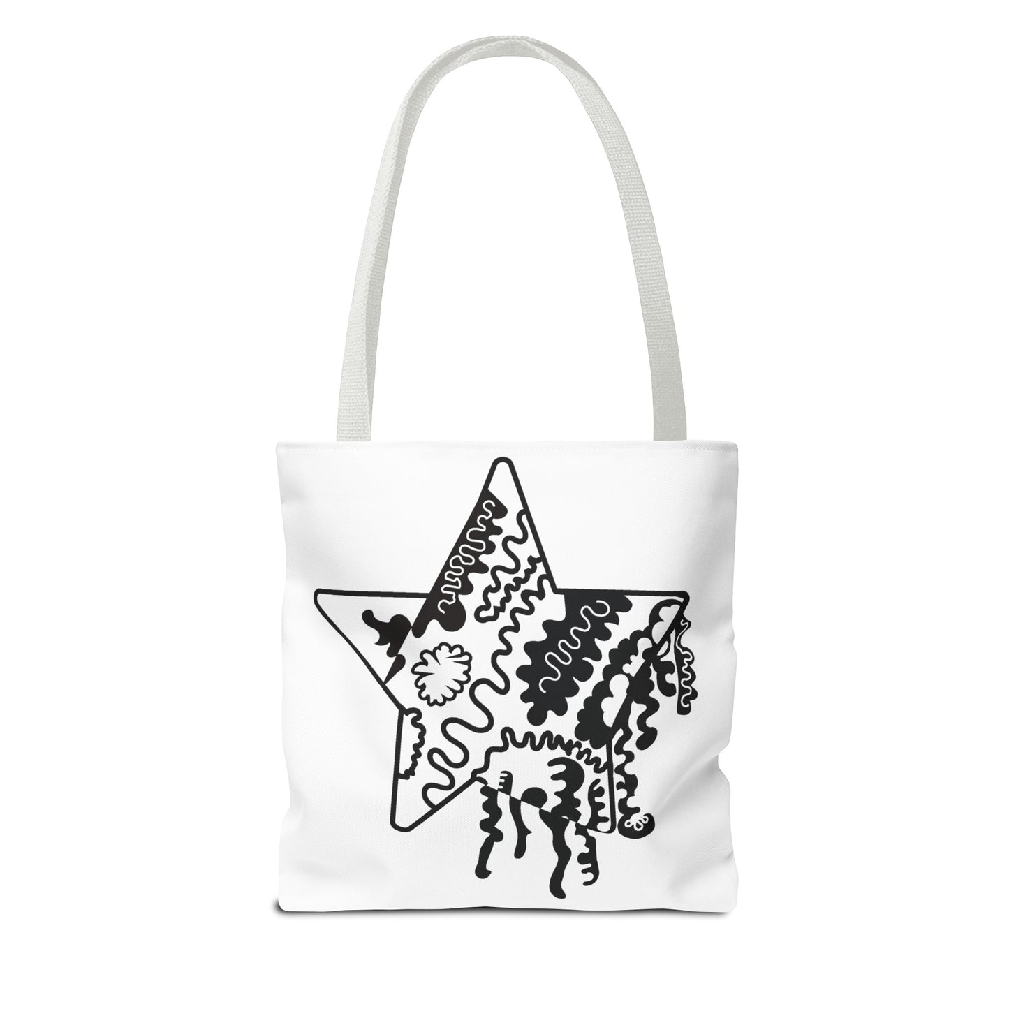 Copy of Star Makes Art Signature Logo in Black + White on a Tote Bag - Front and Back Feature a Black Logo on a White Background