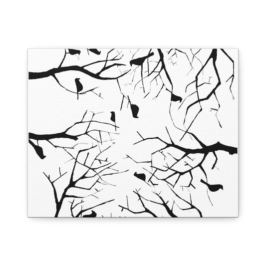 Birds in Trees with White Background on Classic Stretched Canvas