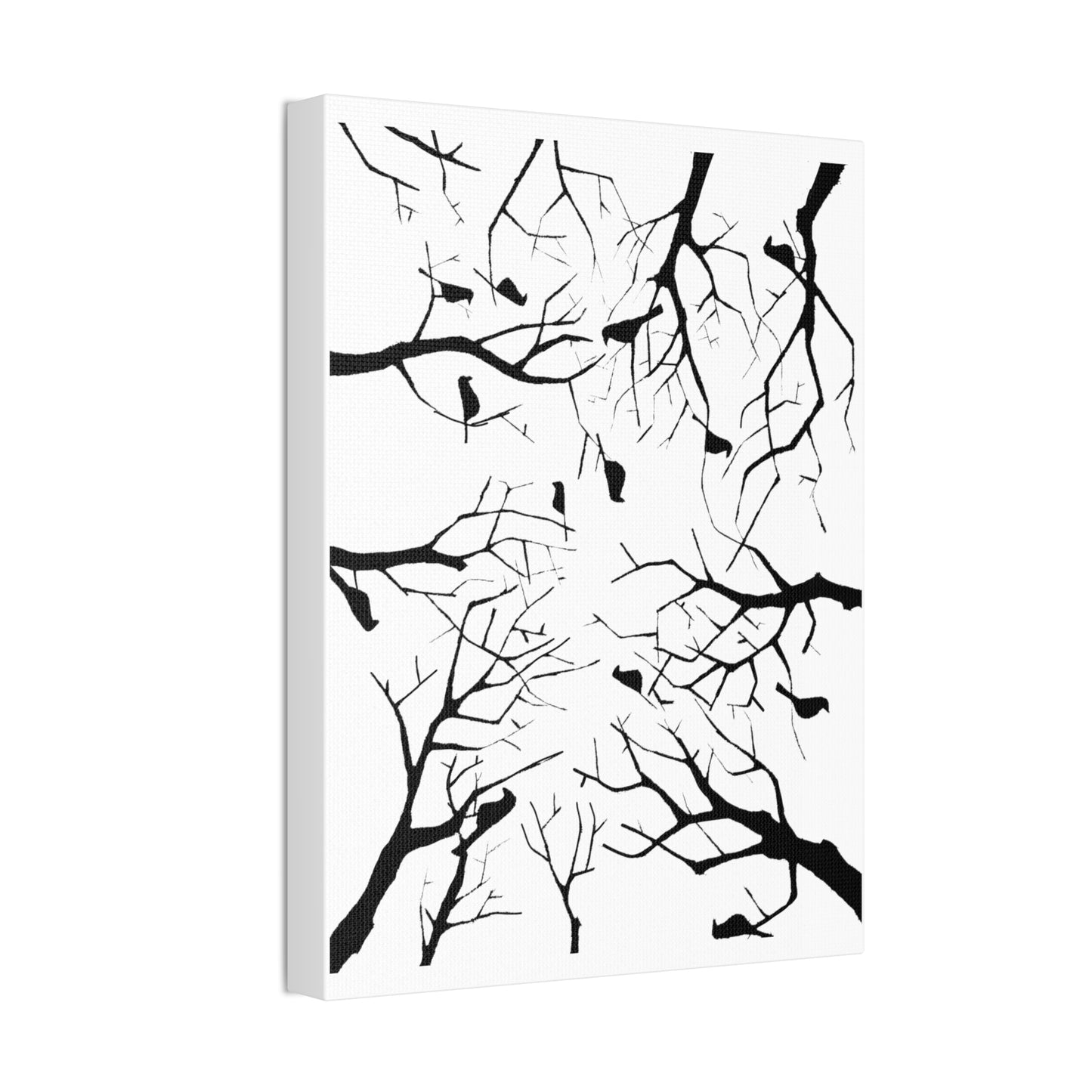 Birds in Trees with White Background on Classic Stretched Canvas