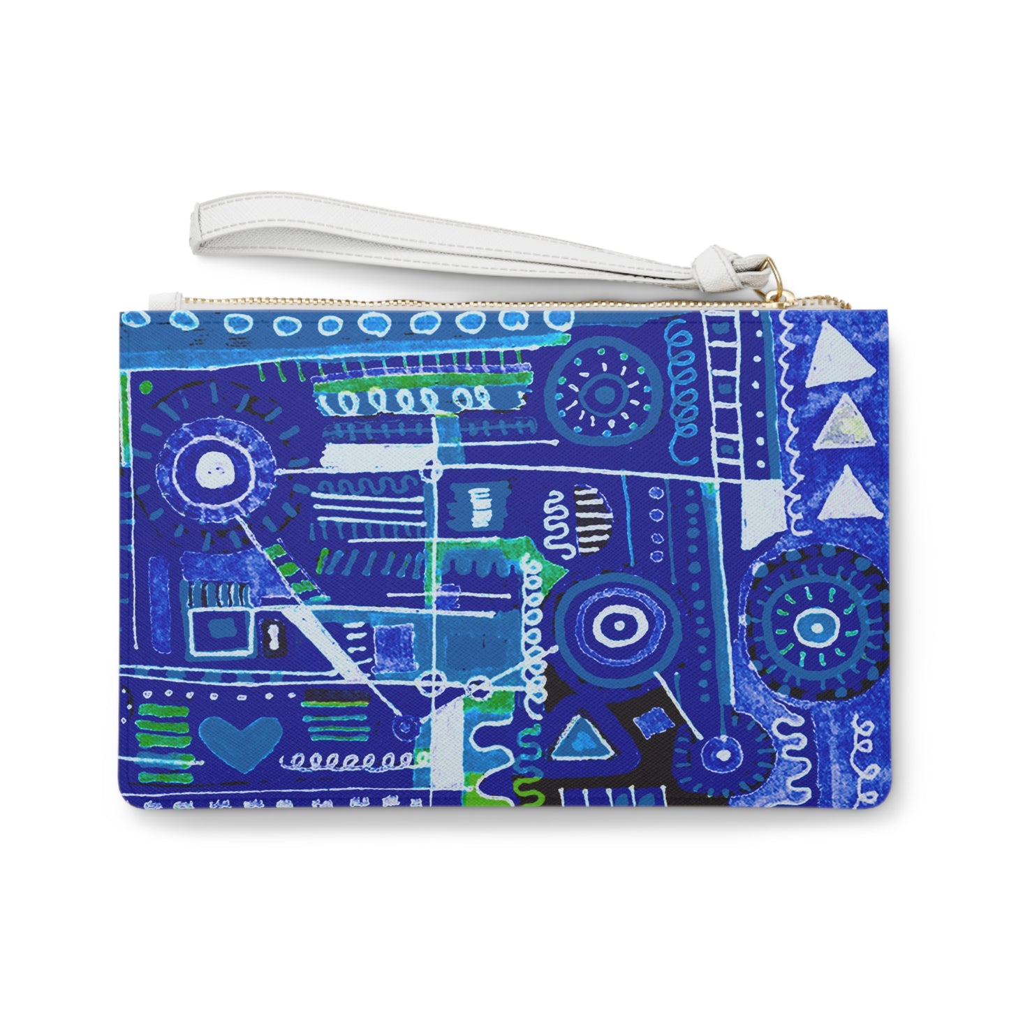 Clutch Bag Featuring Art Piece : Abstract Doodle ll - Version lX - Very Dark Blue Hues + Black Hues + White Hues - Art Medium is Alcohol Marker Drawing