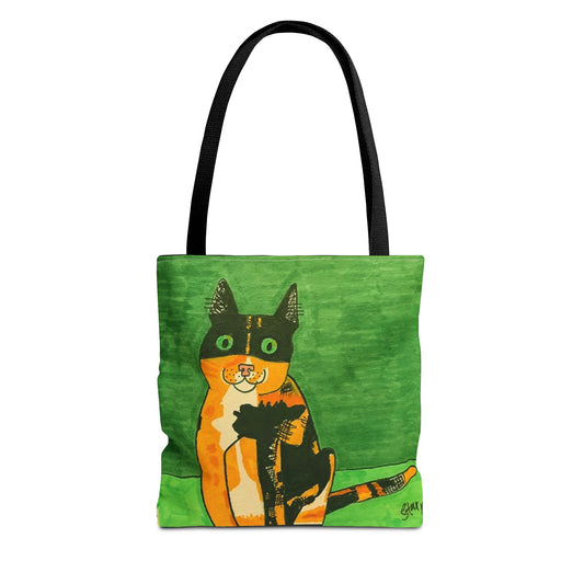 Ginger Cat Pet Portrait Art Piece On A Black Tote Bag