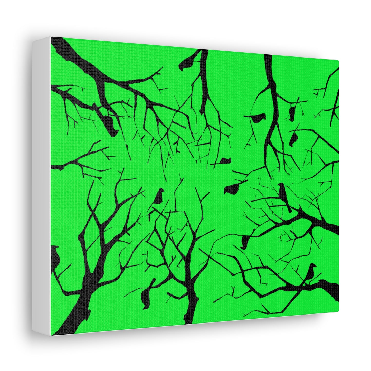 Birds in Trees with Bright Green Background on Canvas Gallery Wraps