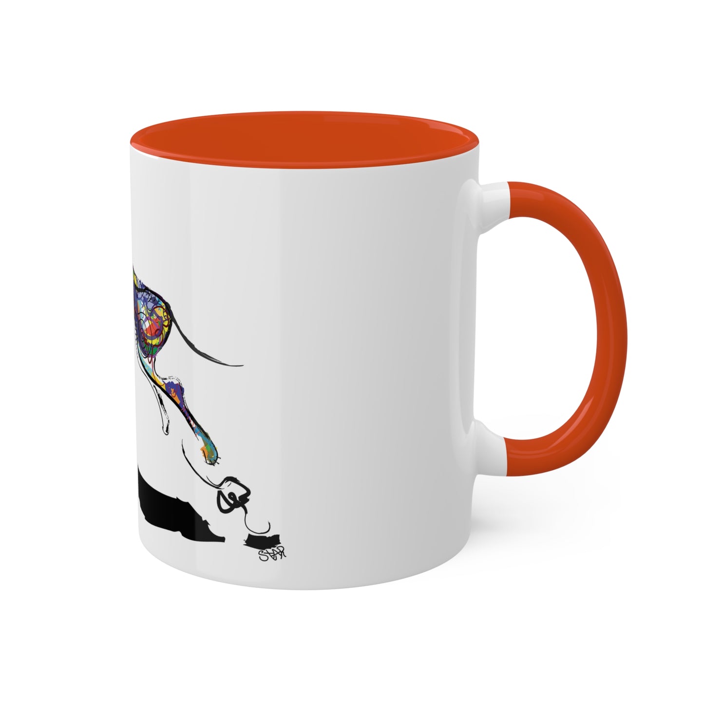 Dog and Frisbee on Colorful Mugs, 11oz