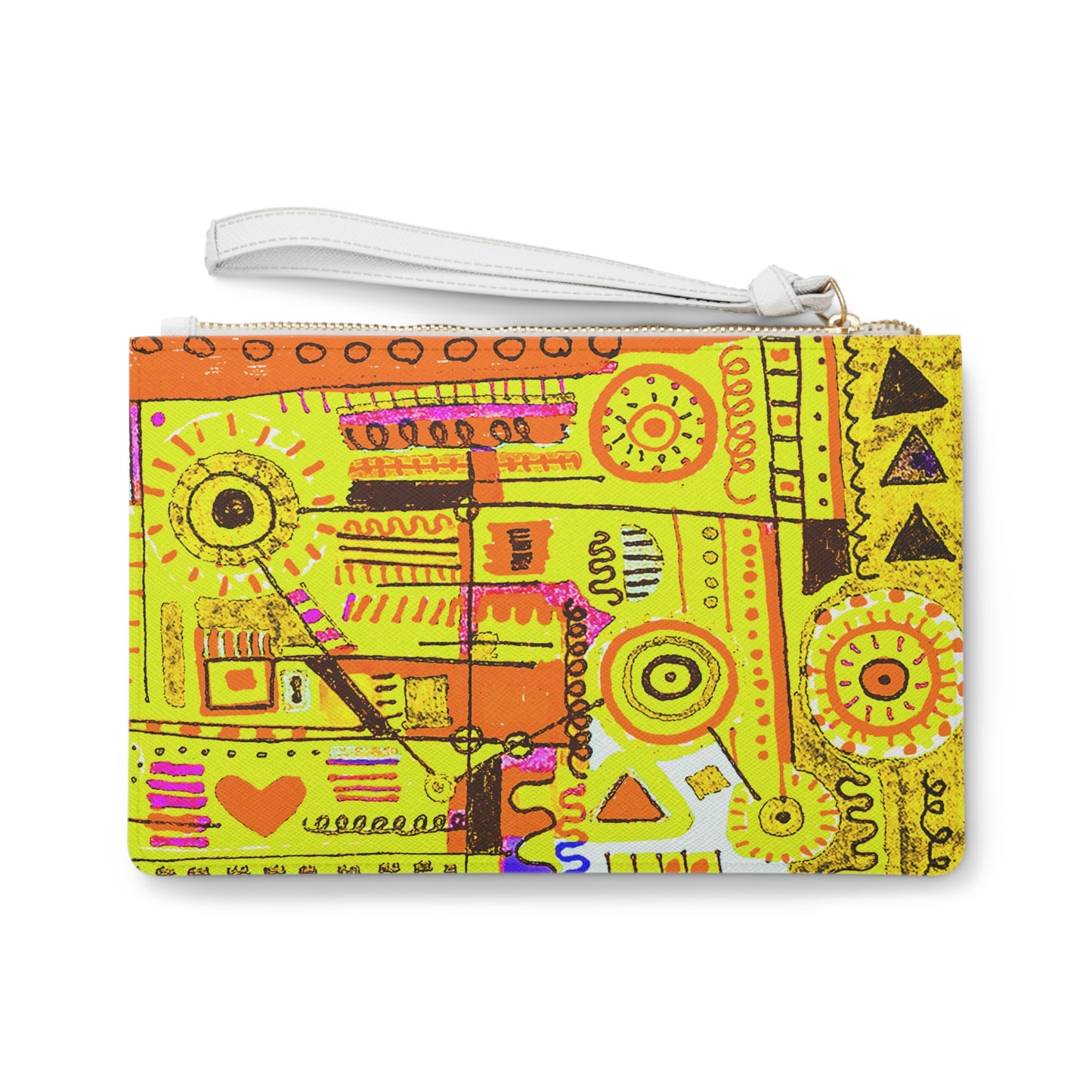 Clutch Bag Featuring Art Piece : Abstract Doodle ll - Version Vl - Yellow Hues - Alcohol Marker Drawing