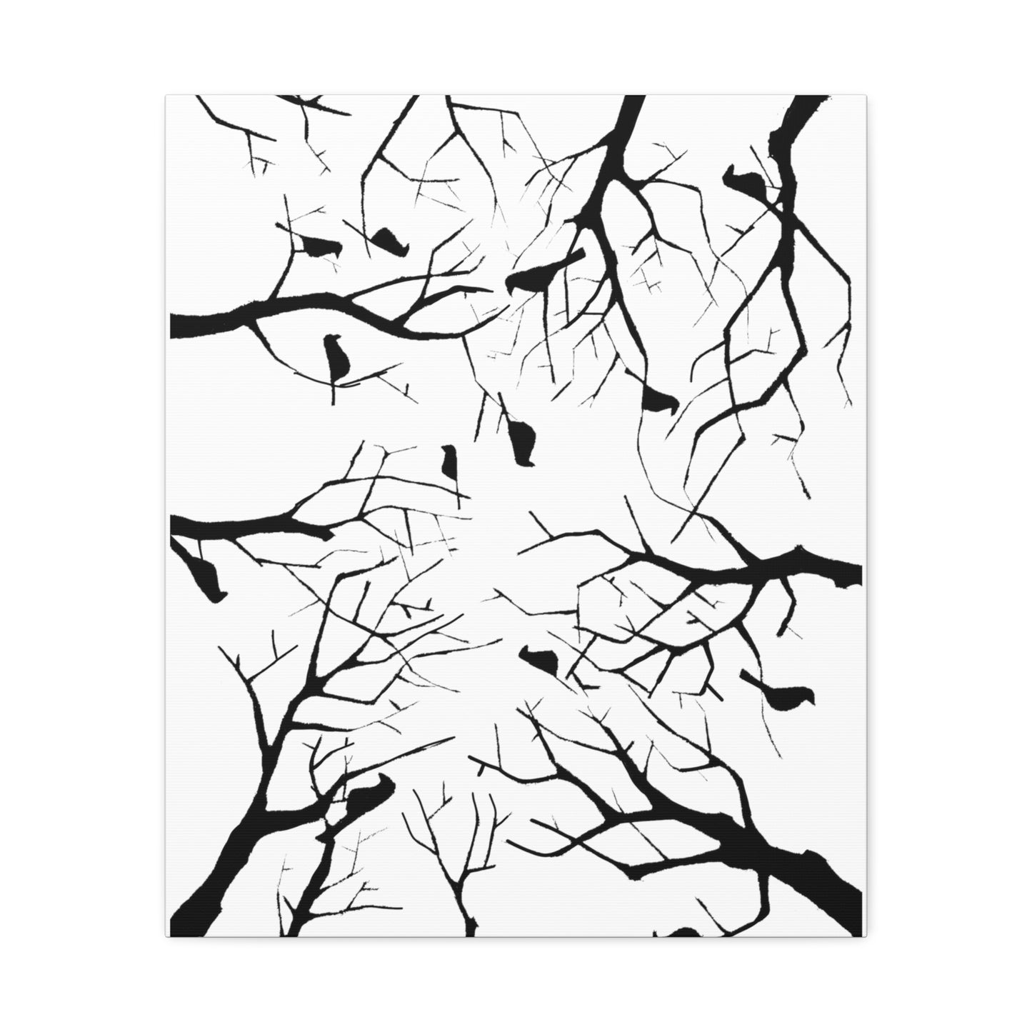 Birds in Trees with White Background on Classic Stretched Canvas