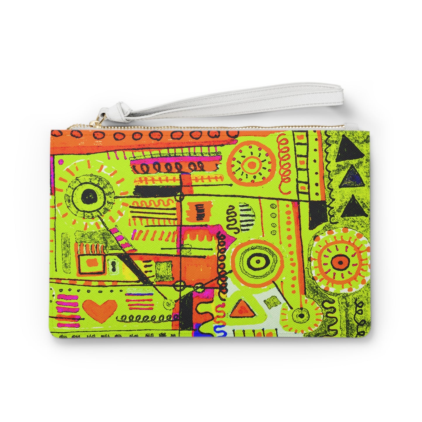 Clutch Bag Featuring Art Piece : Abstract Doodle ll - Version Vll - Light Green Hues - Alcohol Marker Drawing