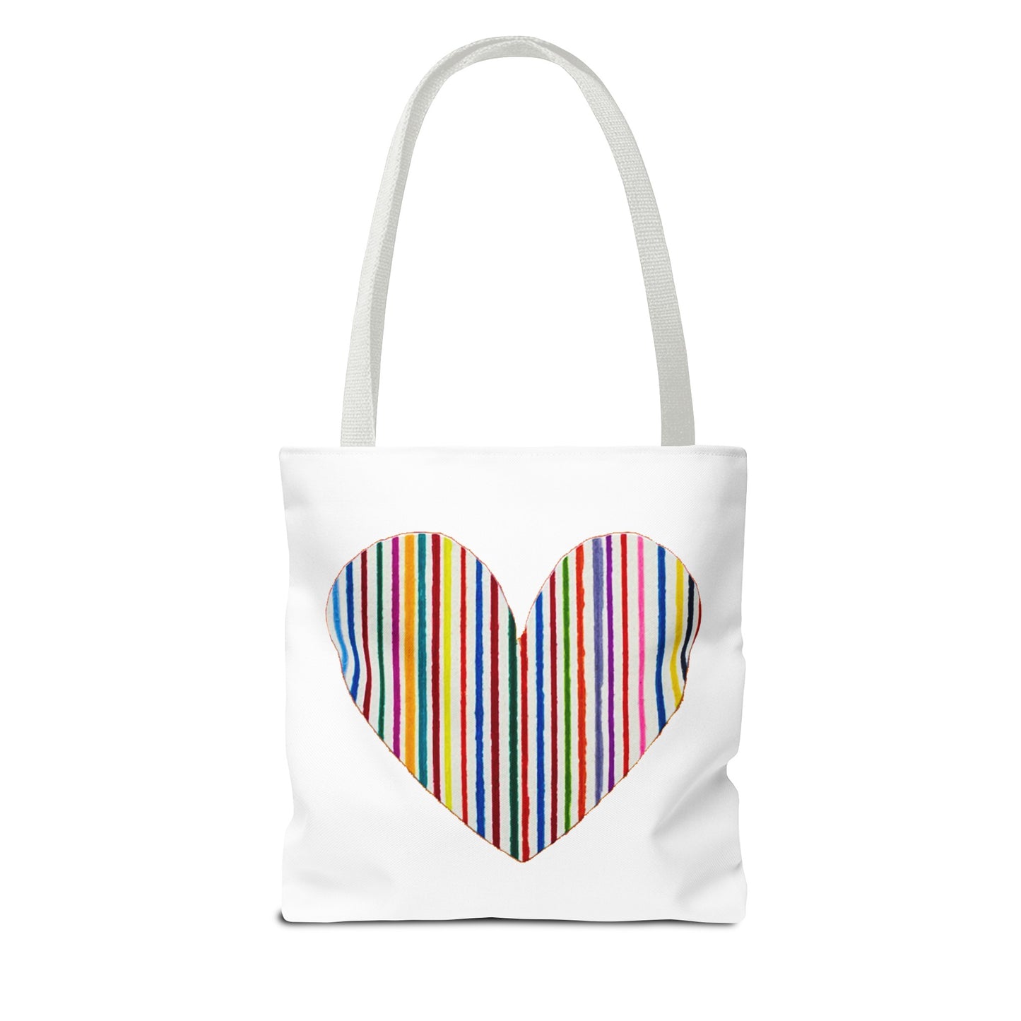 Handdrawn Heart Drawn Out of Straight Rainbow Lines on a Tote Bag