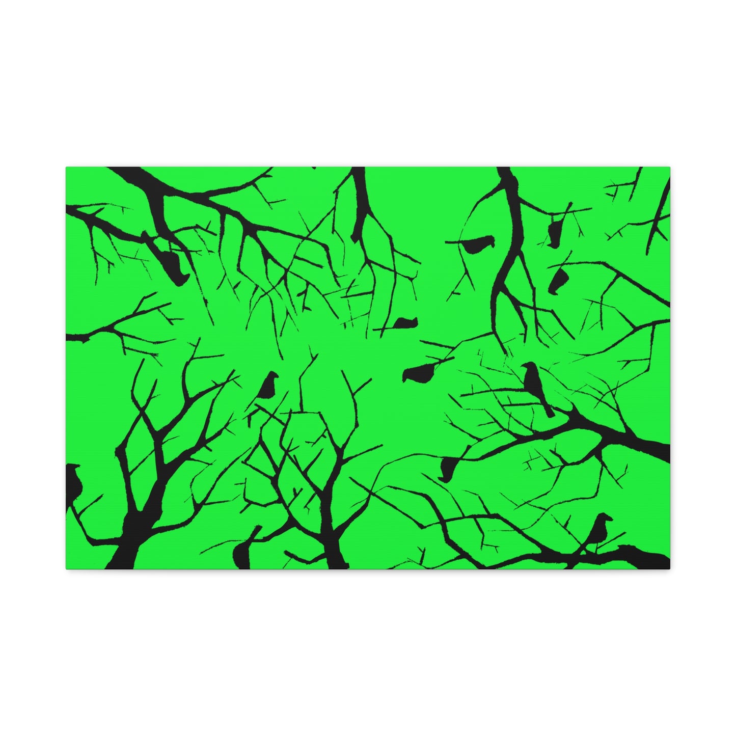 Birds in Trees with Bright Green Background on Canvas Gallery Wraps