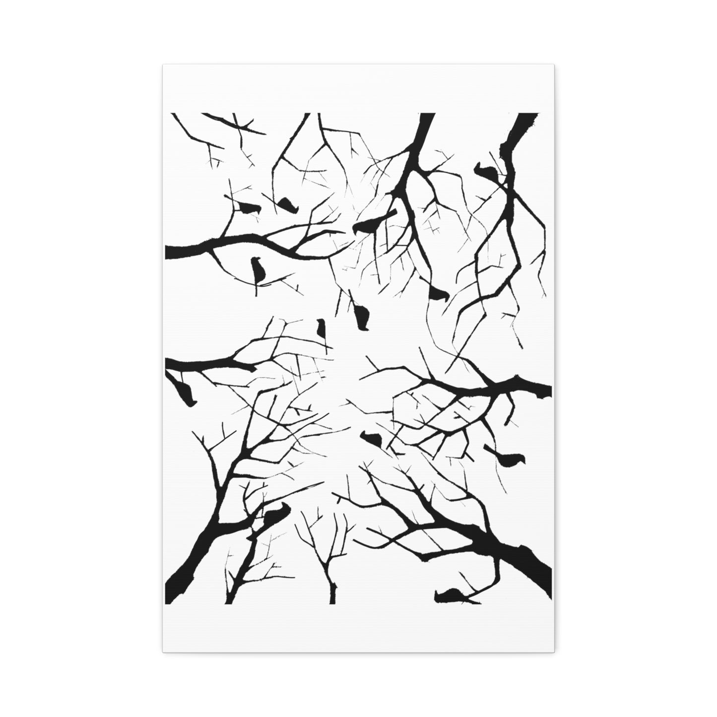 Birds in Trees with White Background on Classic Stretched Canvas