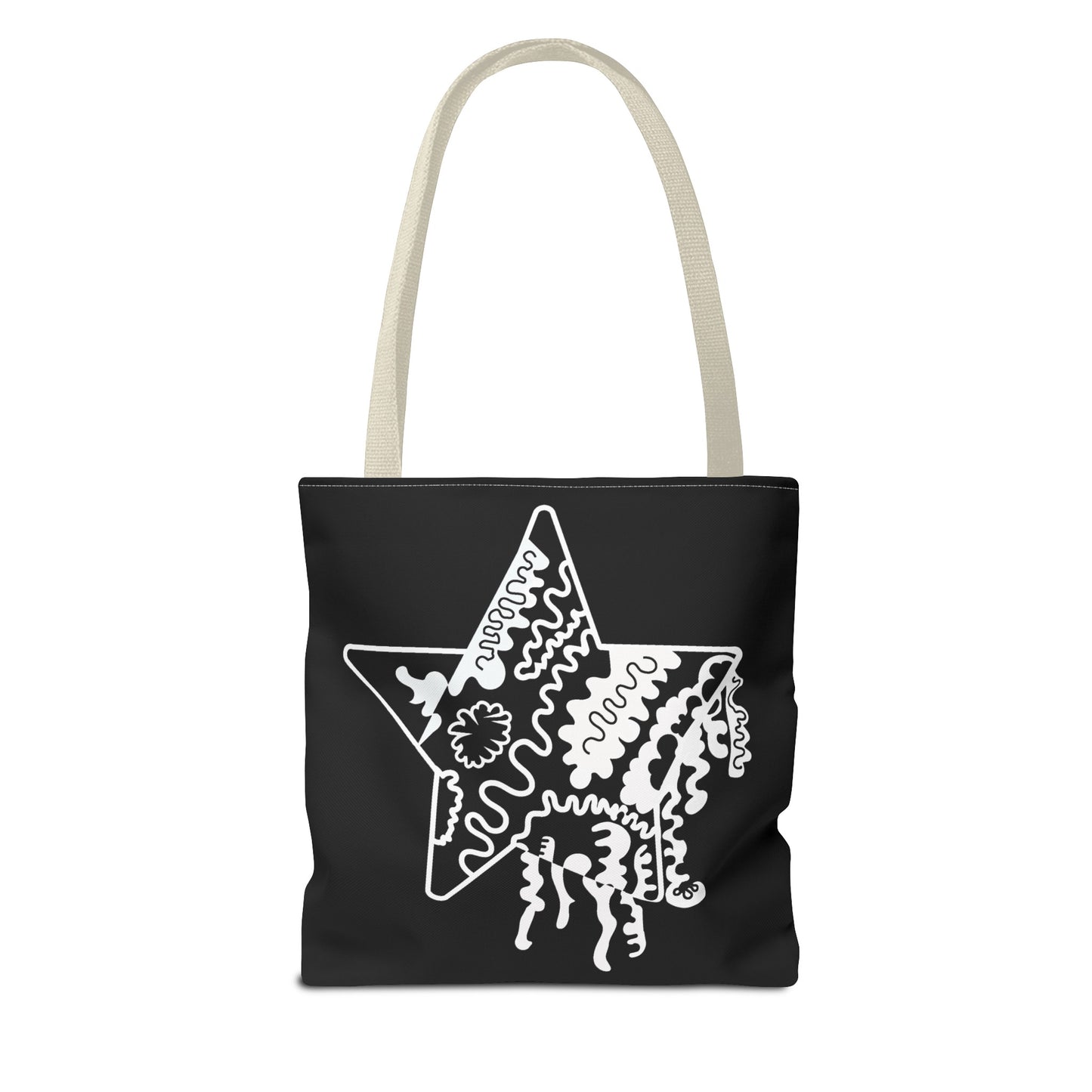 Star Makes Art Signature Logo in Black + White on a Tote Bag - Front and Back Features a White Logo on a Black Background