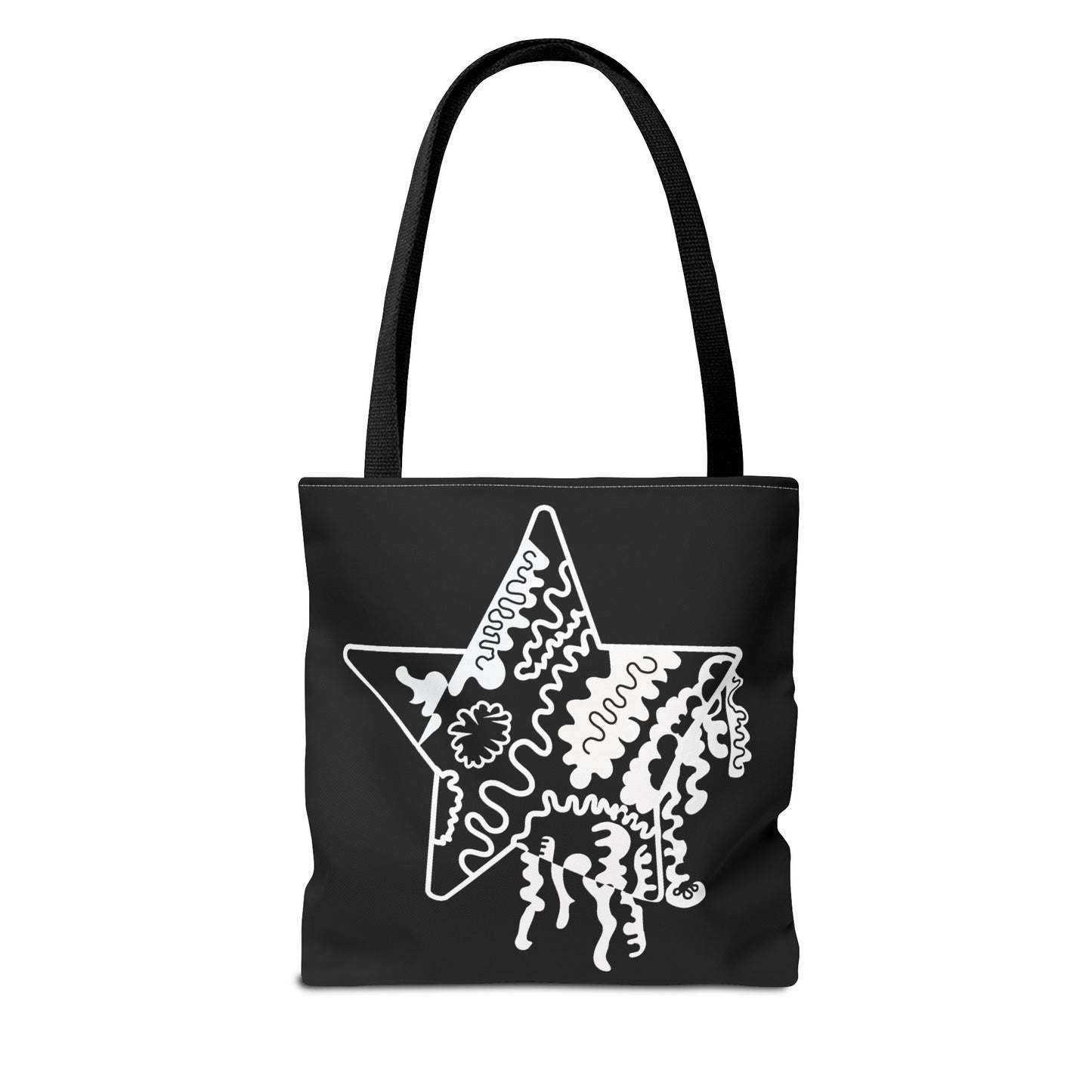 Star Makes Art Signature Logo in Black + White on a Tote Bag - Front and Back Features a White Logo on a Black Background