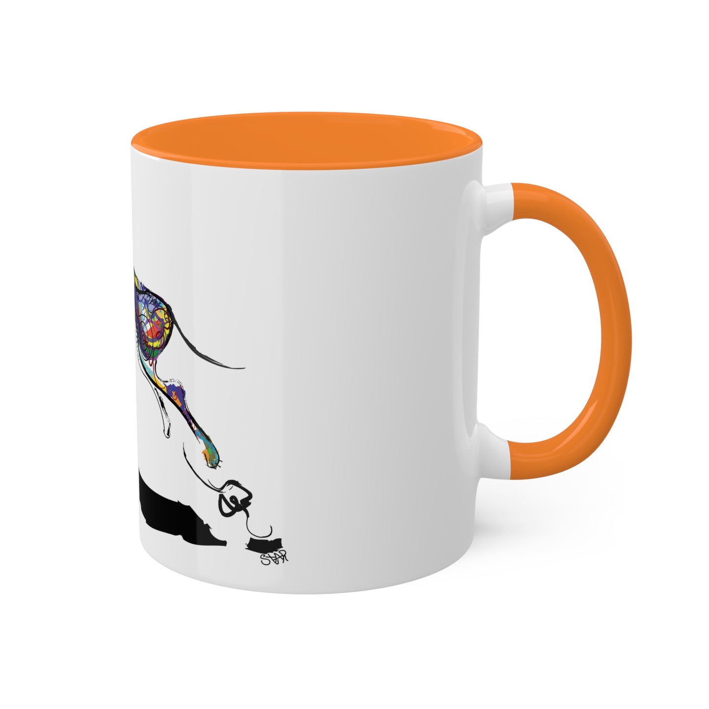 Dog and Frisbee on Colorful Mugs, 11oz