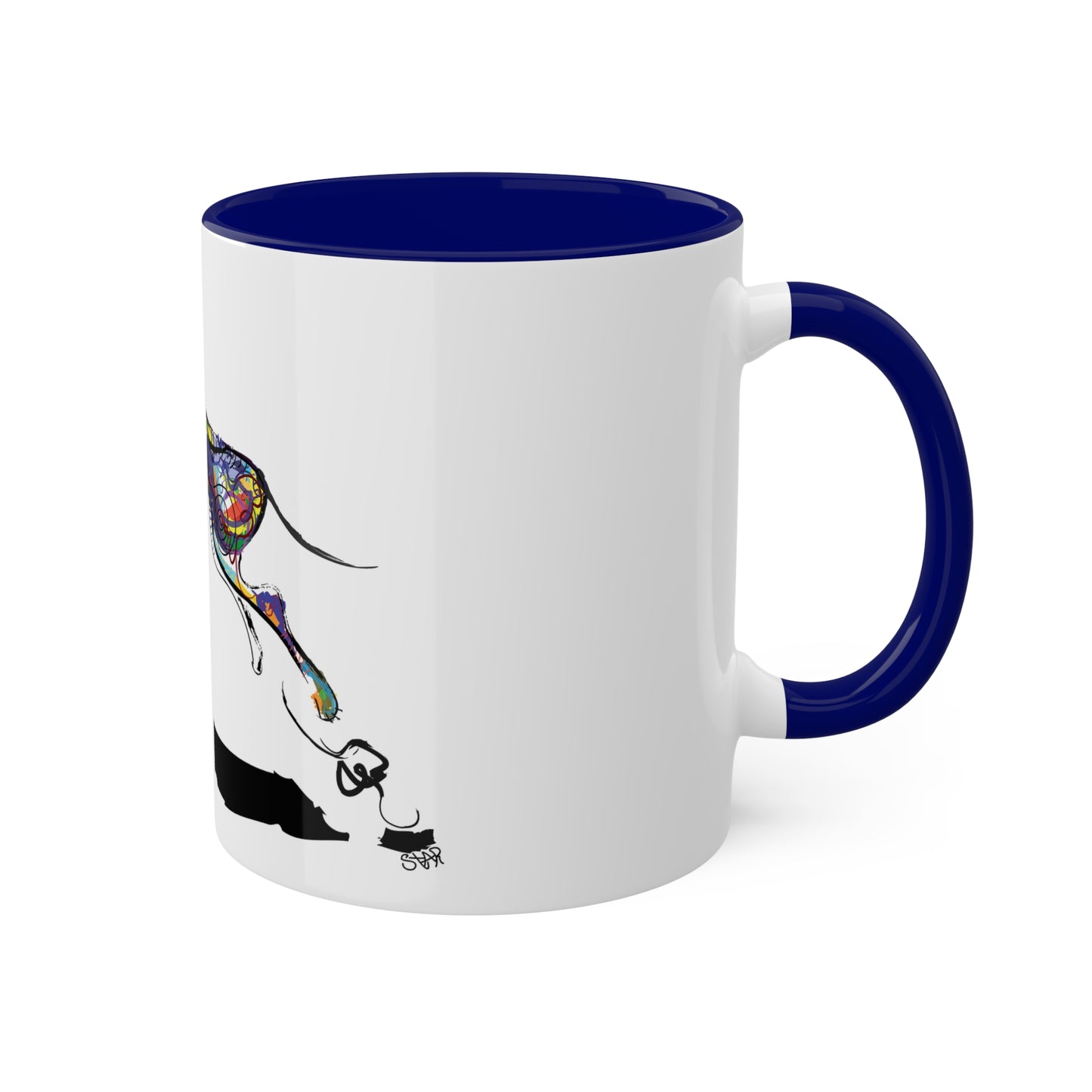 Dog and Frisbee on Colorful Mugs, 11oz