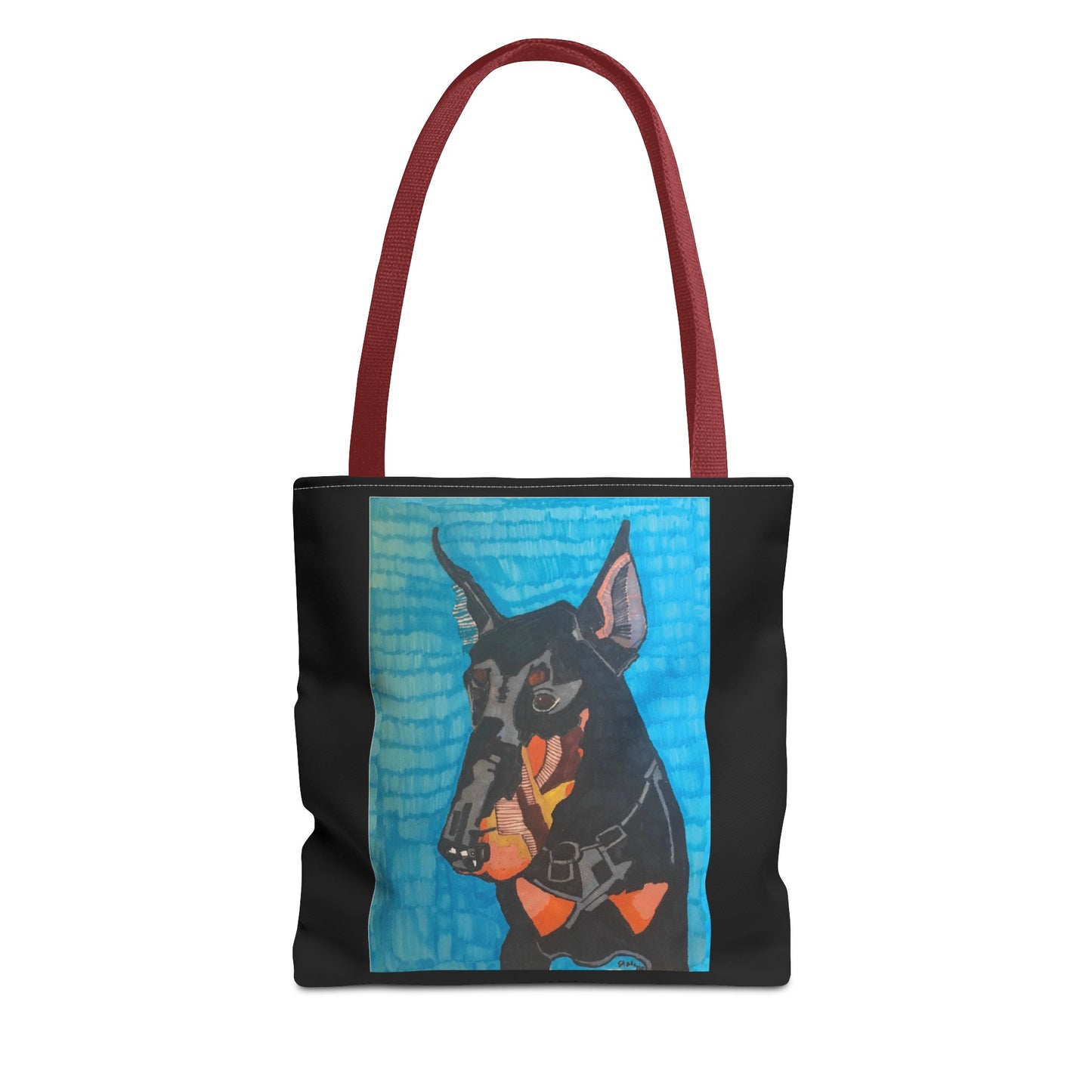 Mojo the Doberman Dog Pet Portrait on a Black Tote Bag