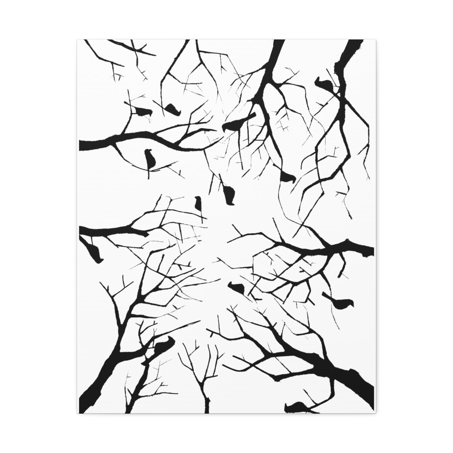 Birds in Trees with White Background on Classic Stretched Canvas