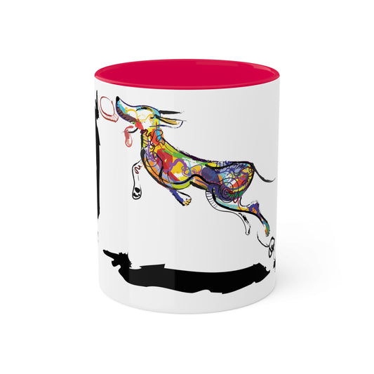 Dog and Frisbee on Colorful Mugs, 11oz